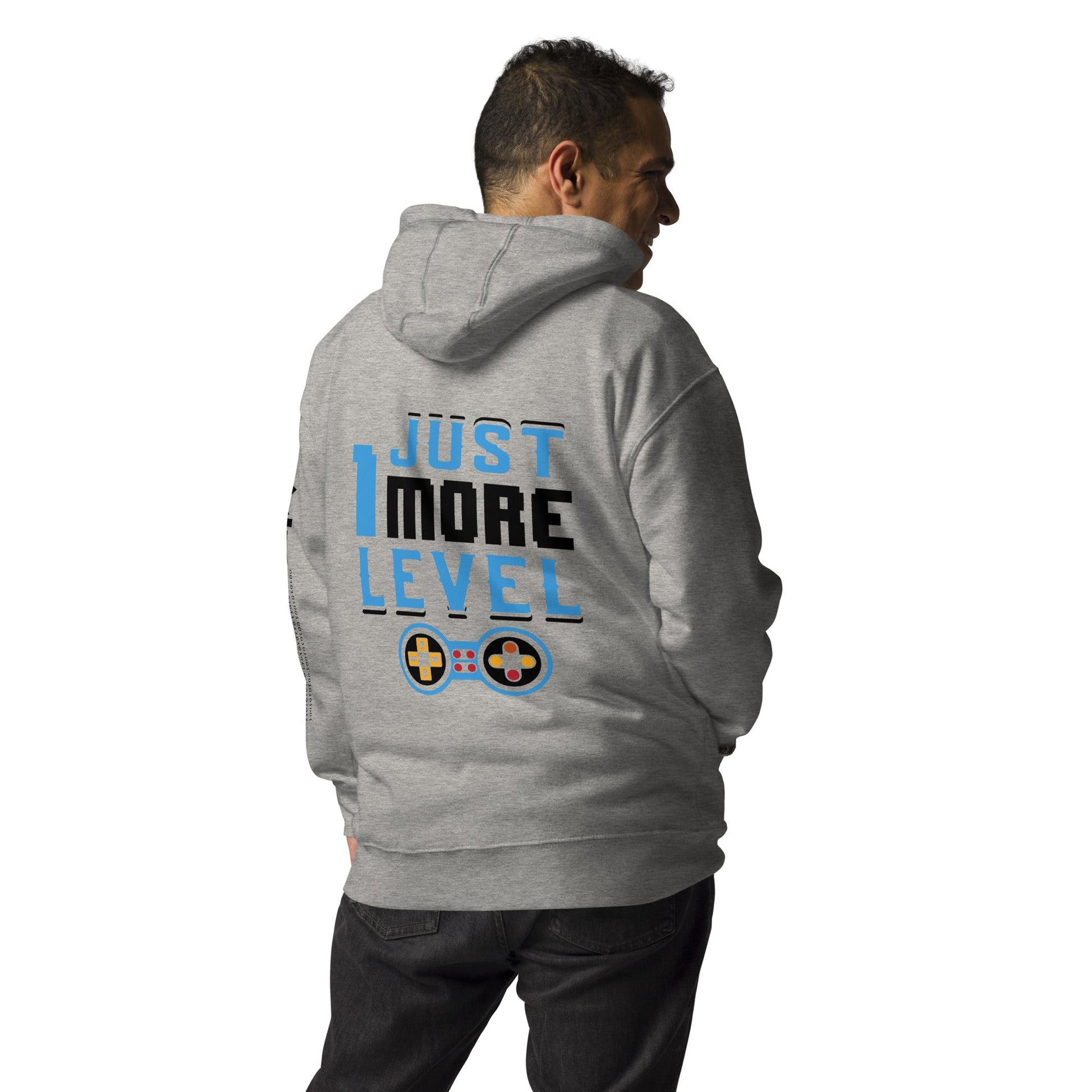 Just 1 More Level in Dark Text - Unisex Hoodie ( Back Print ) by DarkByteGear
