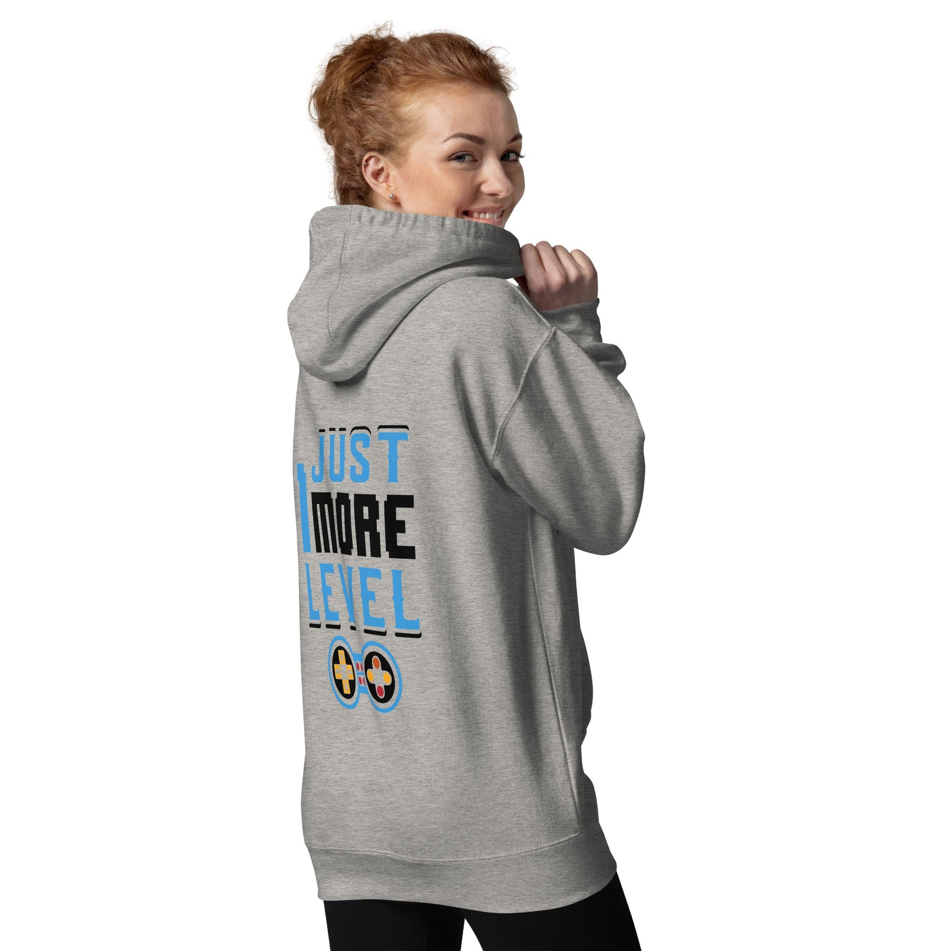 Just 1 More Level in Dark Text - Unisex Hoodie ( Back Print ) by DarkByteGear
