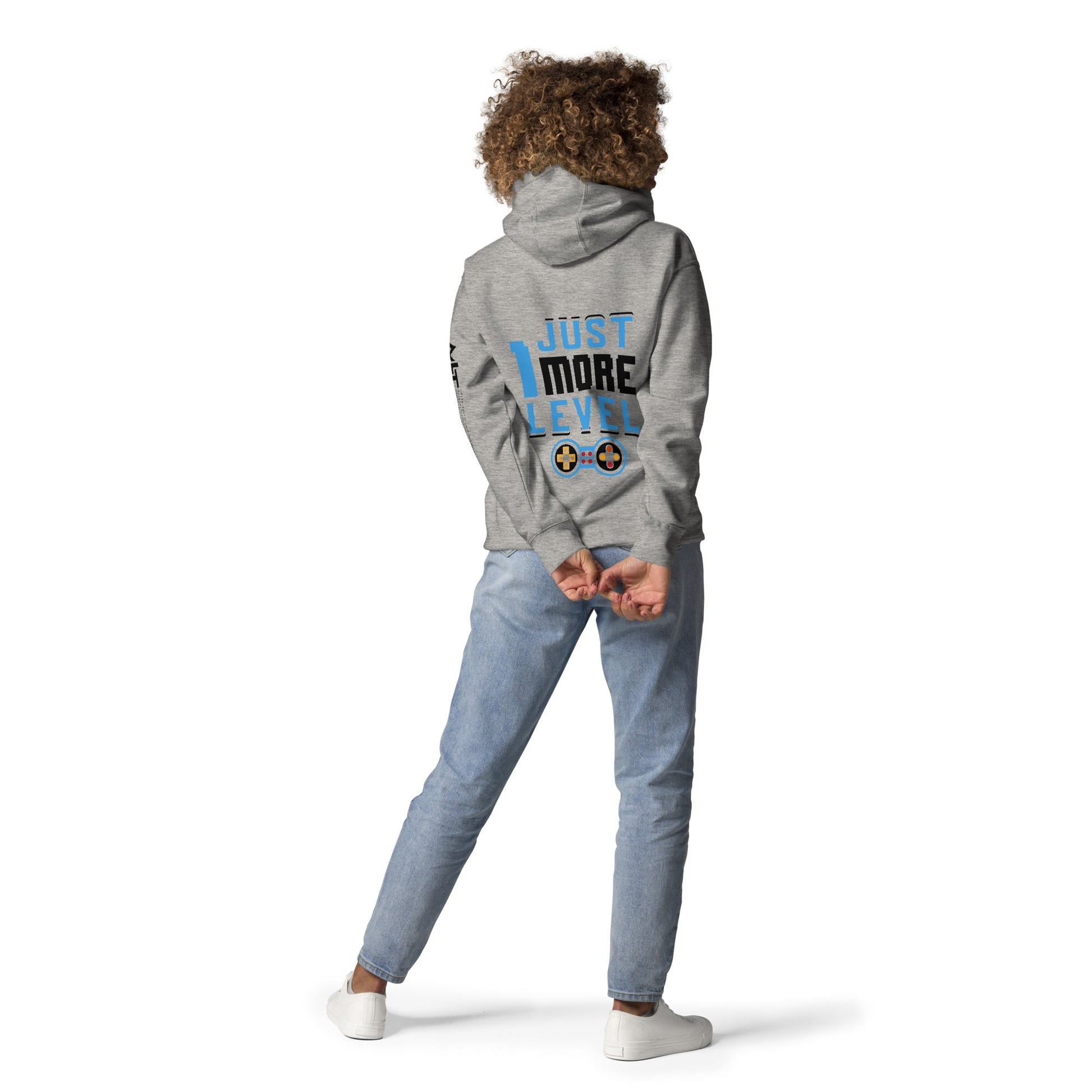 Just 1 More Level in Dark Text - Unisex Hoodie ( Back Print ) by DarkByteGear