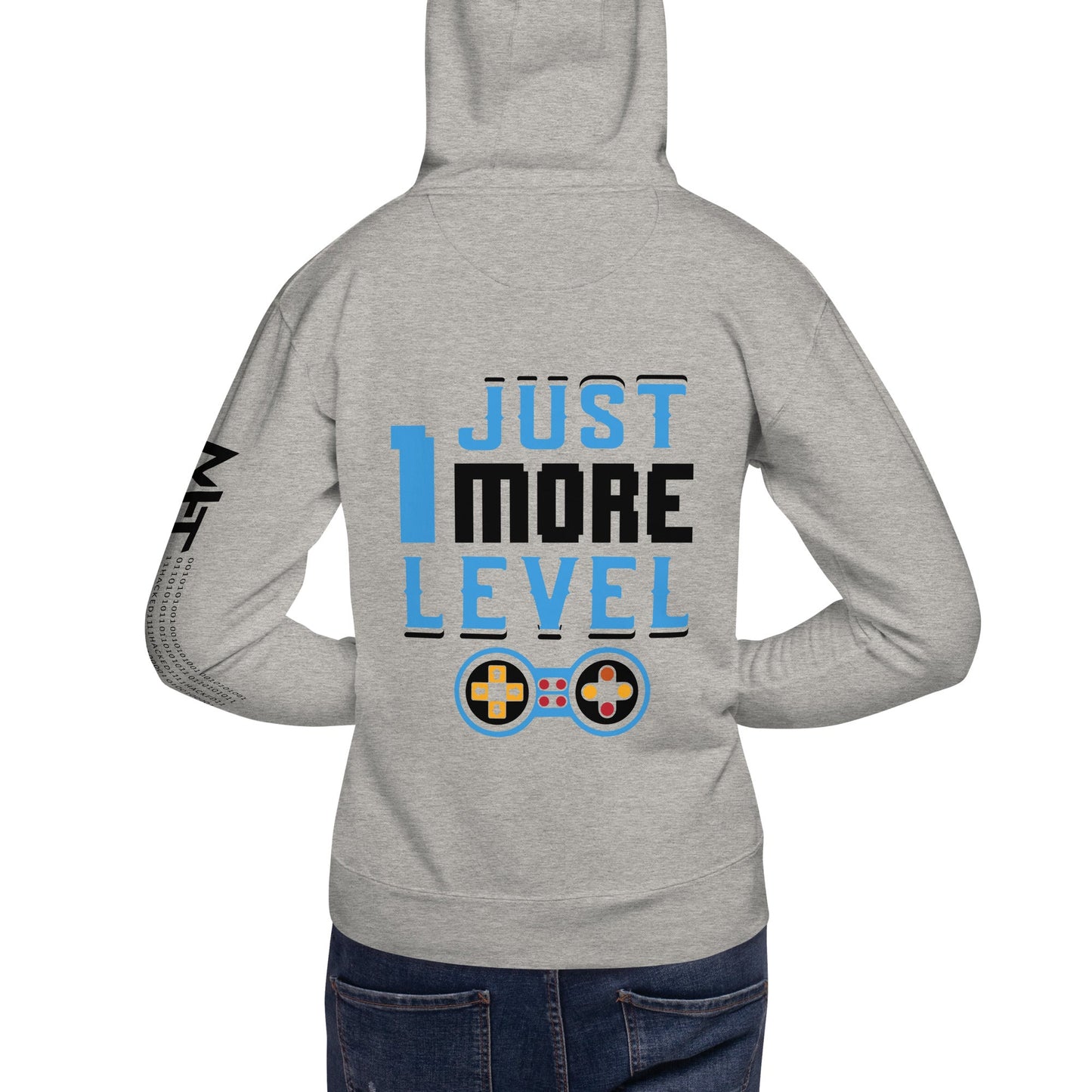 Just 1 More Level in Dark Text - Unisex Hoodie ( Back Print ) by DarkByteGear