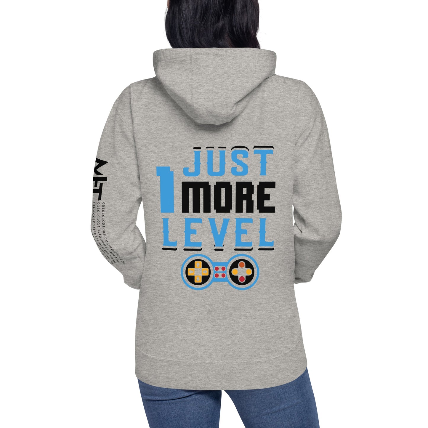 Just 1 More Level in Dark Text - Unisex Hoodie ( Back Print ) by DarkByteGear