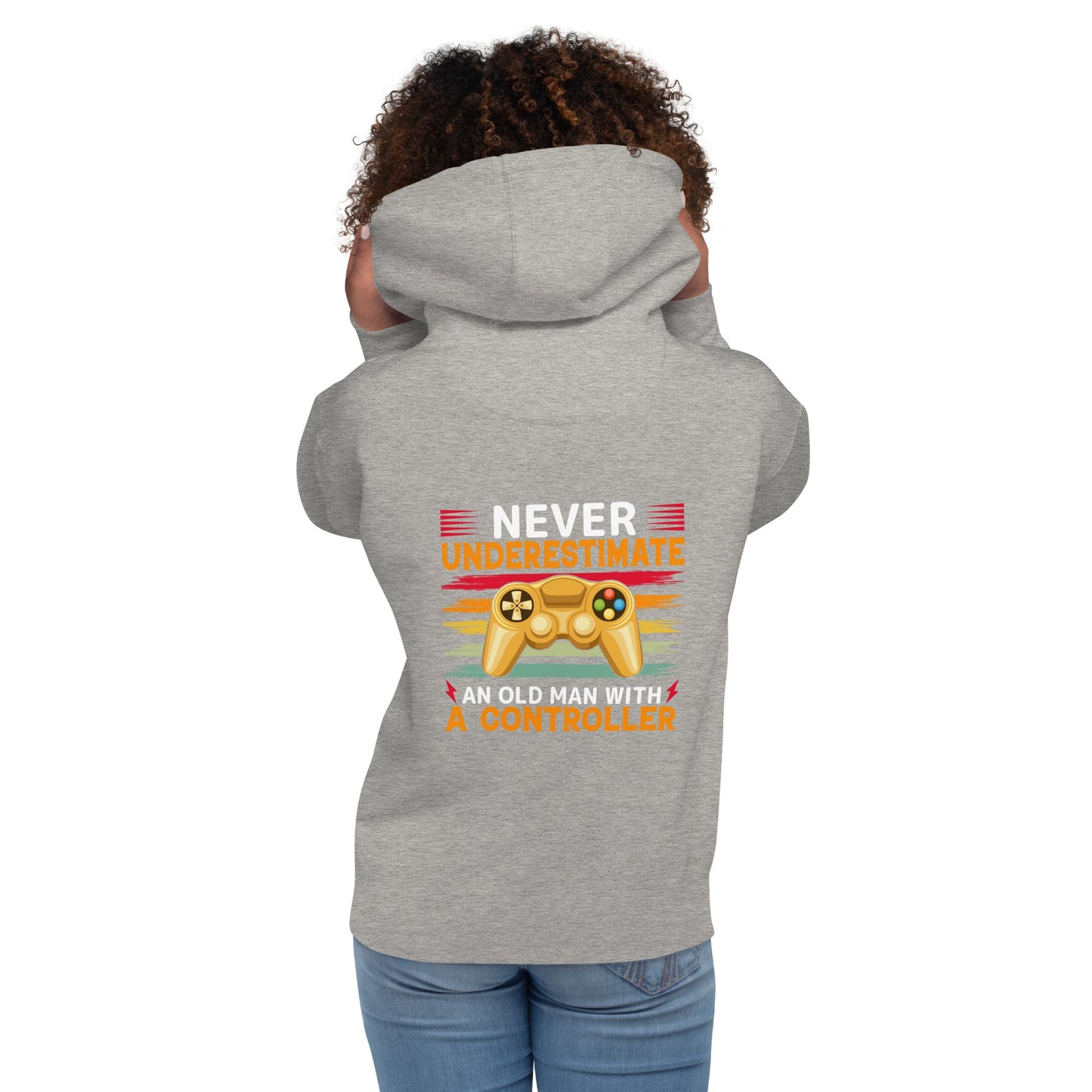 Never Underestimate an old man with a controller - Unisex Hoodie ( Back Print ) by DarkByteGear