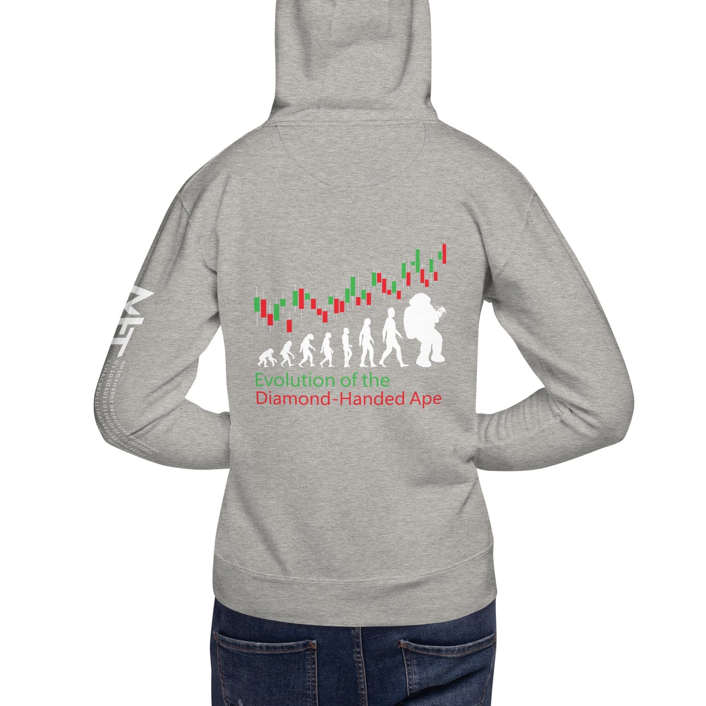 Evolution of the Diamond-handed Ape - Unisex Hoodie ( Back Print ) by DarkByteGear