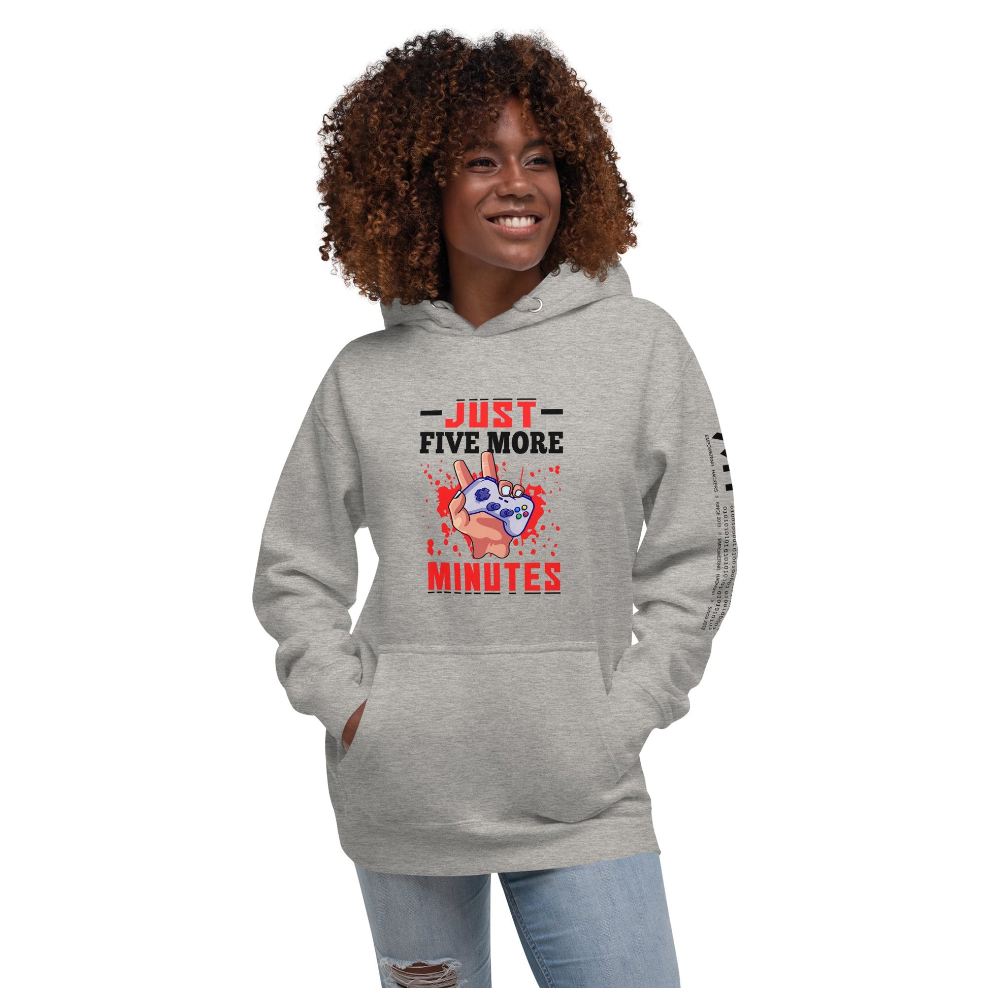 Just 5 more Minutes Rima in Dark Text - Unisex Hoodie by DarkByteGear