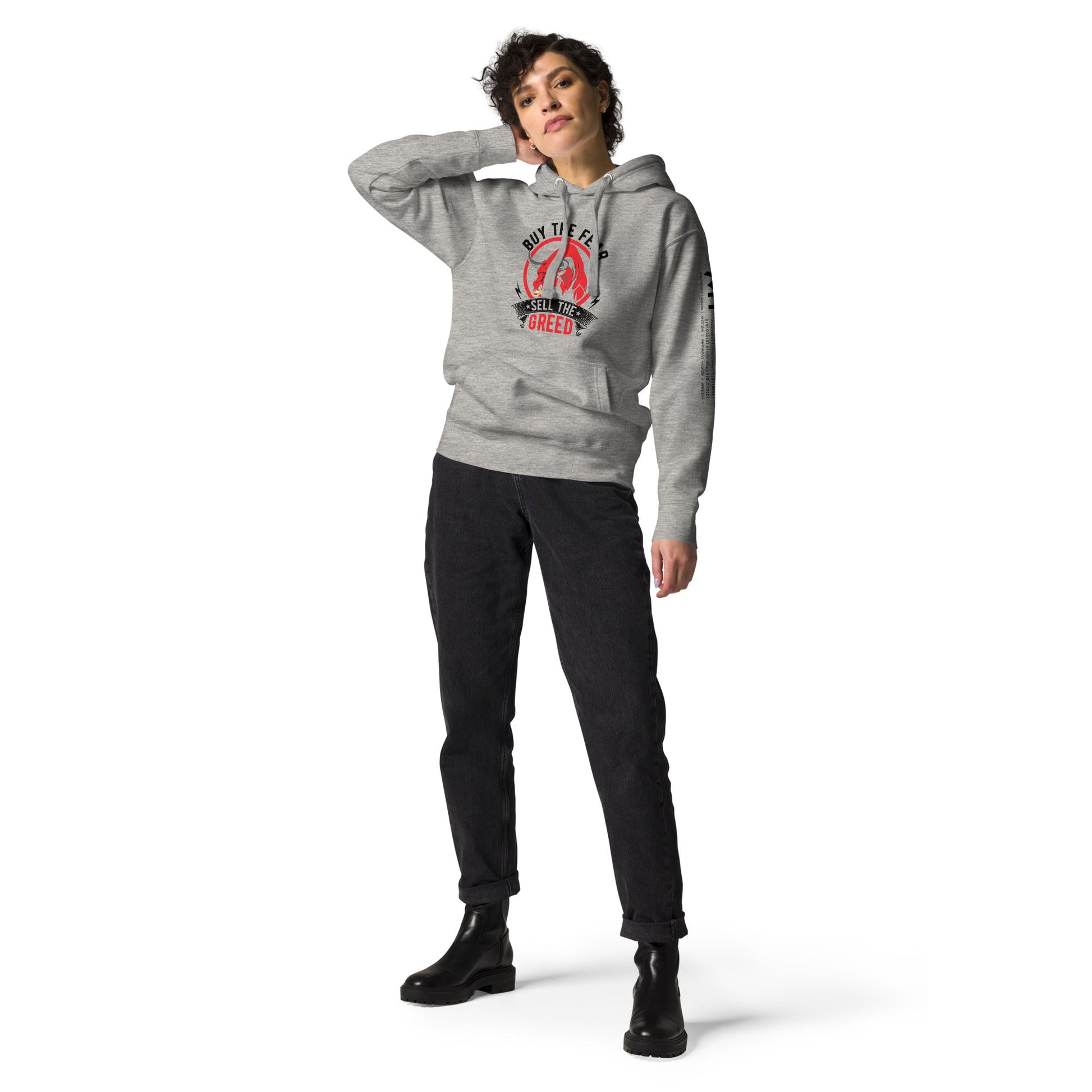 Buy the Fear; Sell the Greed in Dark Text - Unisex Hoodie by DarkByteGear