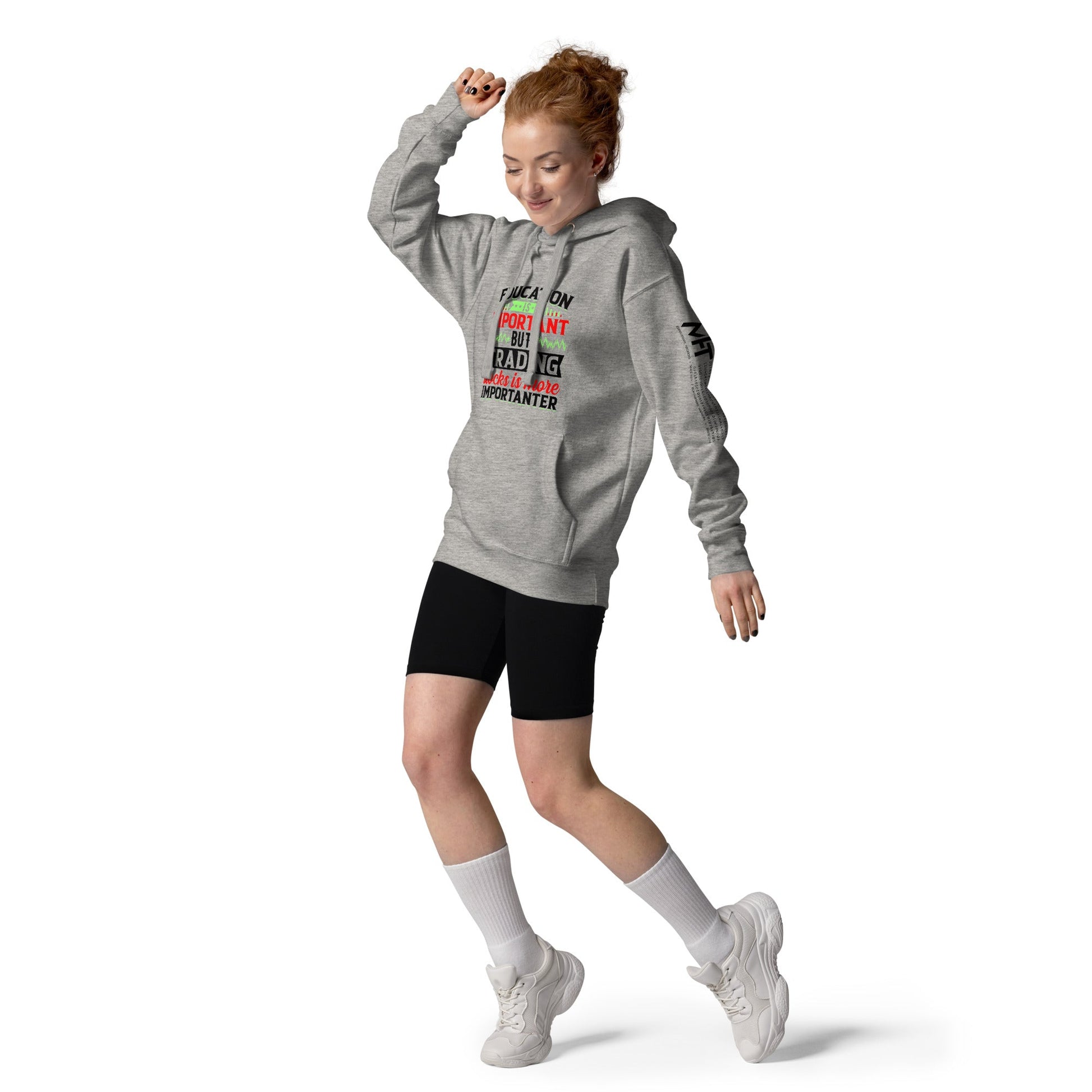 Education is important but trading stocks is more importanter in Dark Text - Unisex Hoodie by DarkByteGear