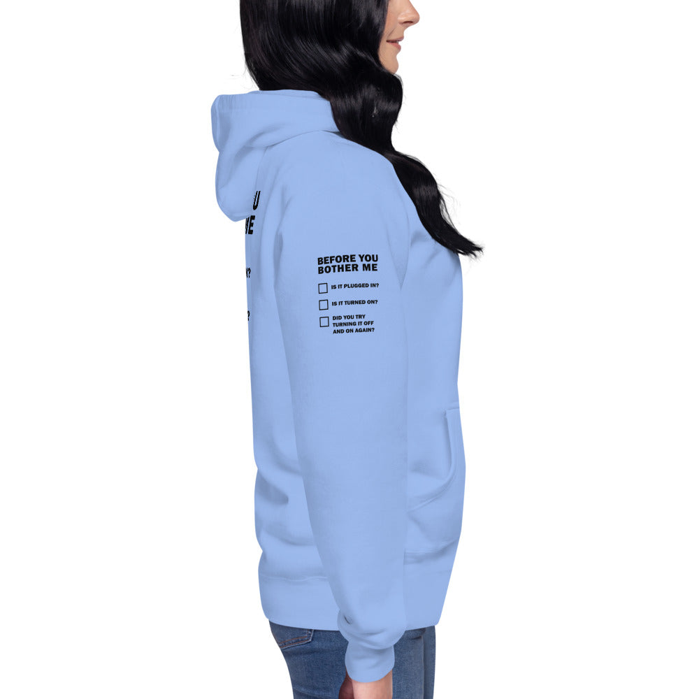 Before you bother me - Unisex Hoodie (back print) by DarkByteGear
