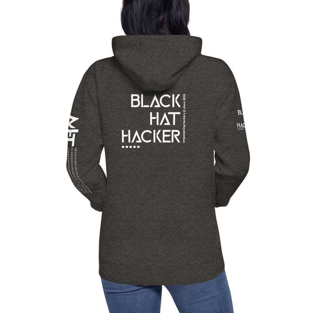 Black Hat Hacker - Unisex Hoodie (back print) by DarkByteGear