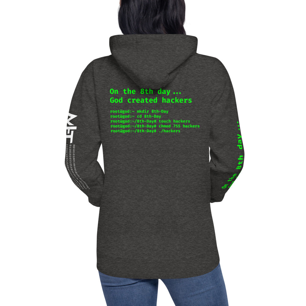 On the 8th day God created hackers - Unisex Hoodie (back print) by DarkByteGear