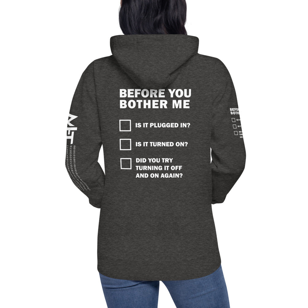 Before you bother me - Unisex Hoodie (back print) by DarkByteGear