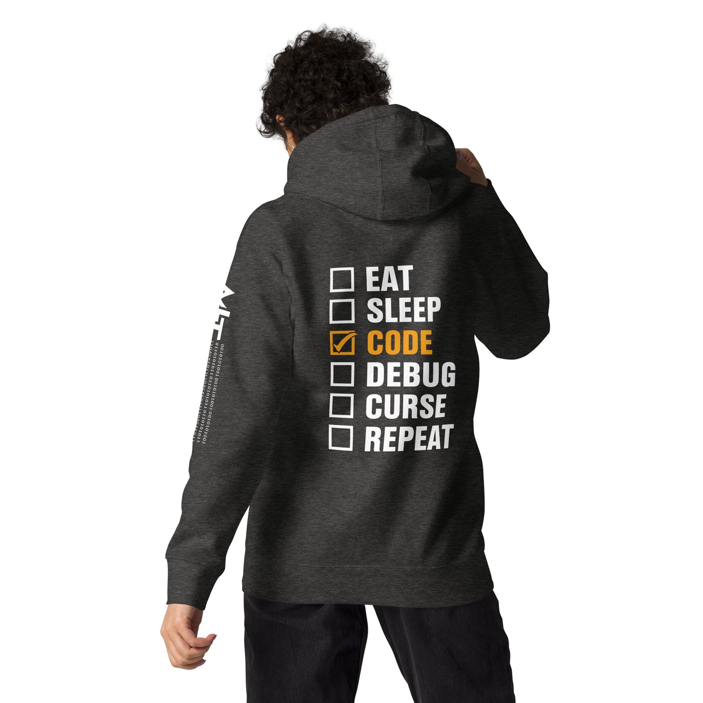 Eat, Sleep, Code √, Debug, Curse, Repeat - Unisex Hoodie ( Back Print ) by DarkByteGear