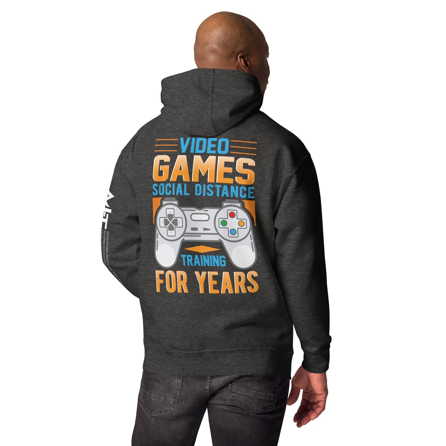 Video Games Social Distance Training for years ( Orange ) - Unisex Hoodie ( Back Print ) by DarkByteGear