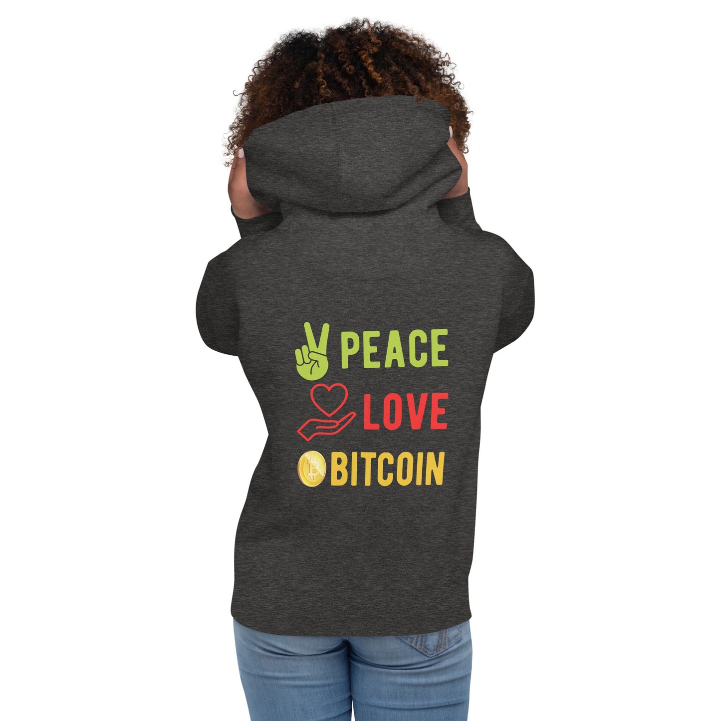 Peace Love Bitcoin Unisex Hoodie by DarkByteGear