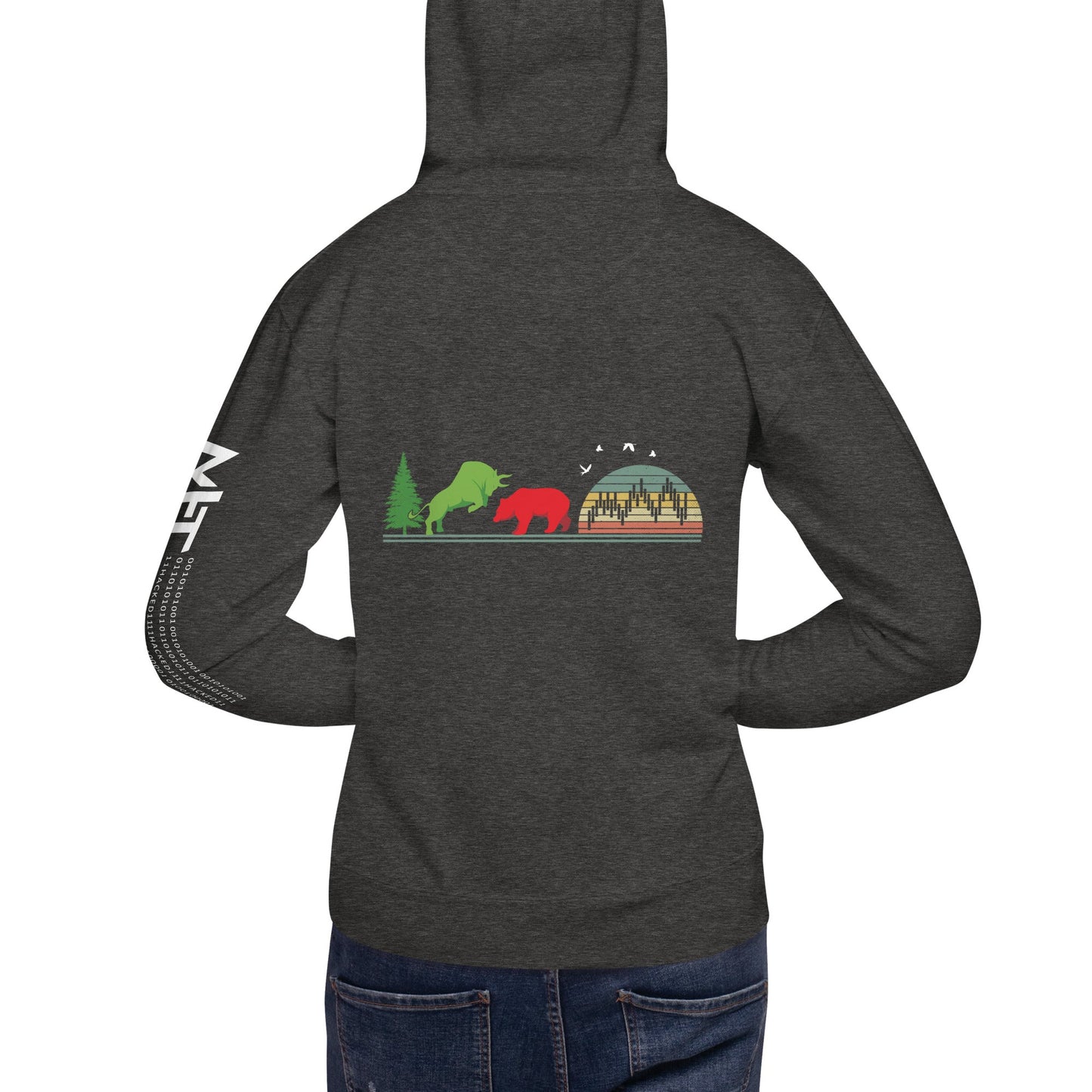 Pine tree Green Bull Read Bear Trading - Unisex Hoodie ( Back Print ) by DarkByteGear