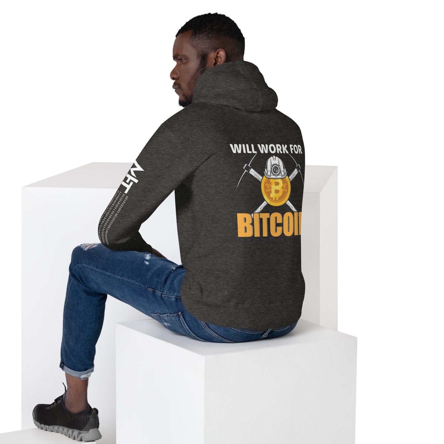 Will Work for Bitcoin - Unisex Hoodie ( Back Print ) by DarkByteGear