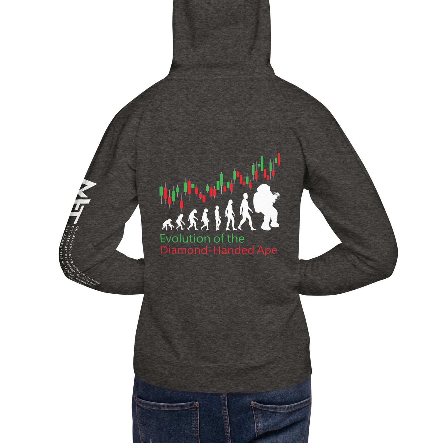Evolution of the Diamond-handed Ape - Unisex Hoodie ( Back Print ) by DarkByteGear