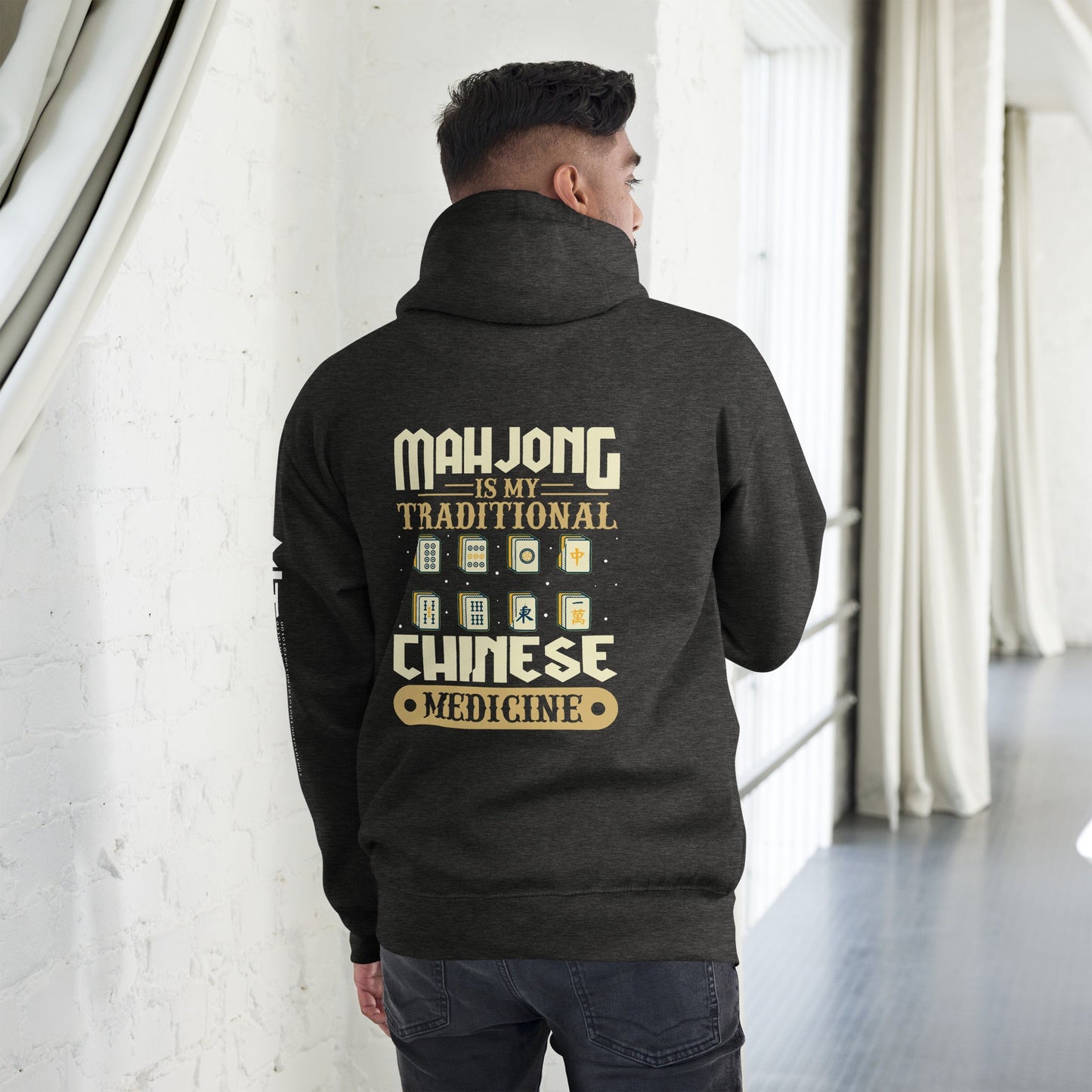 Mahjong is my Traditional Chinese Medicine - Unisex Hoodie ( Back Print ) by DarkByteGear