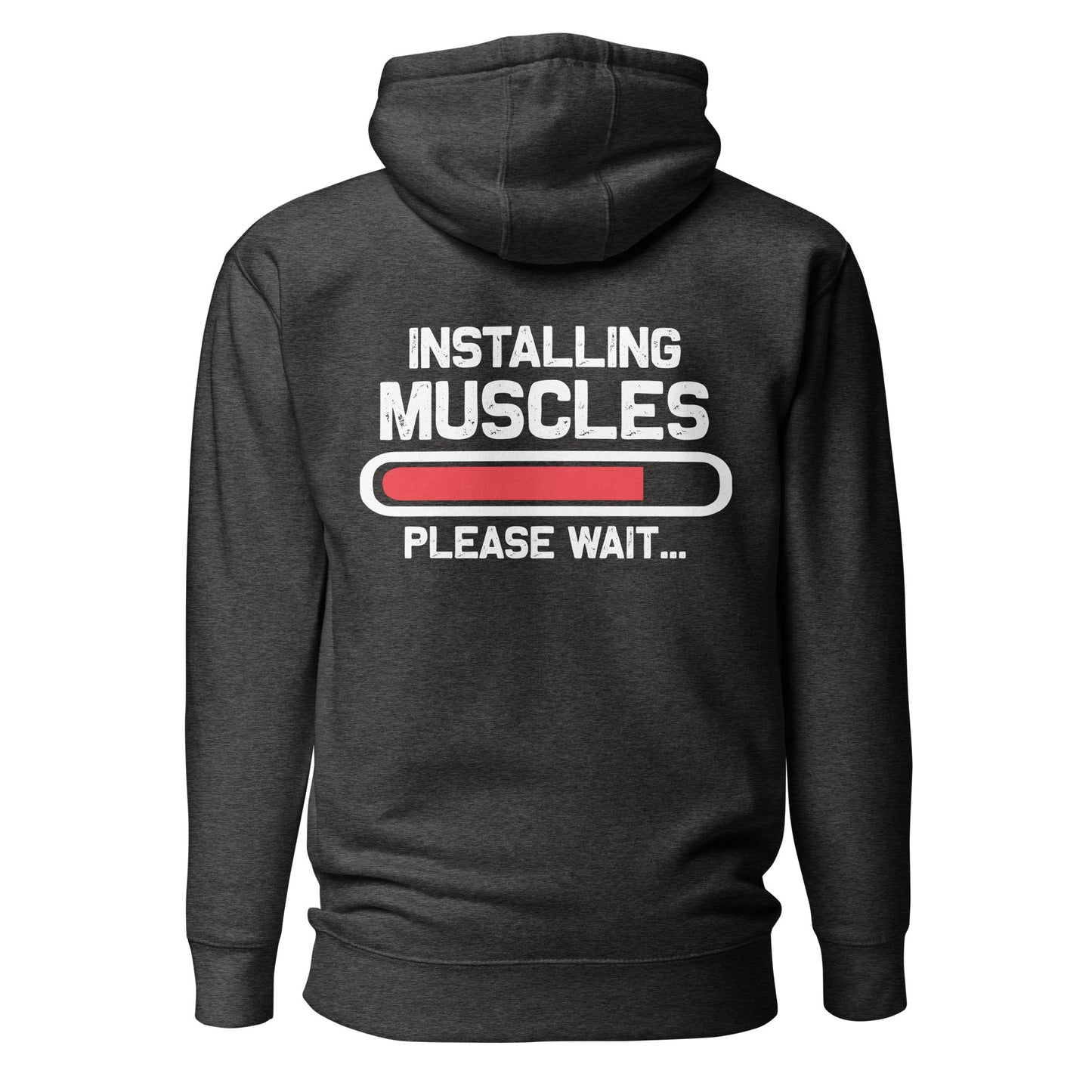 Installing muscles please wait - Unisex Hoodie (back print) by DarkByteGear