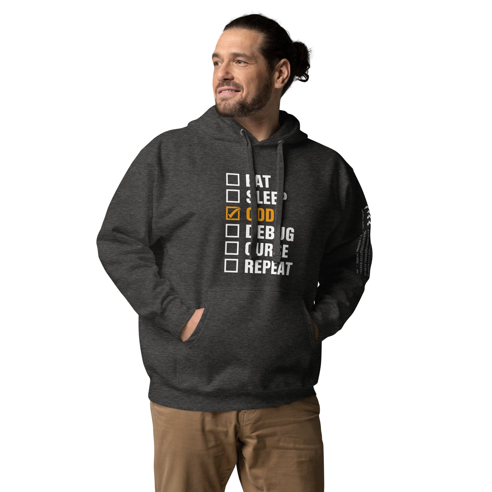 Eat, Sleep, Code √, Debug, Curse, Repeat - Unisex Hoodie by DarkByteGear