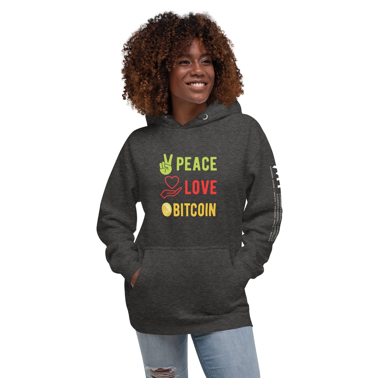 Peace Love Bitcoin Unisex Hoodie by DarkByteGear