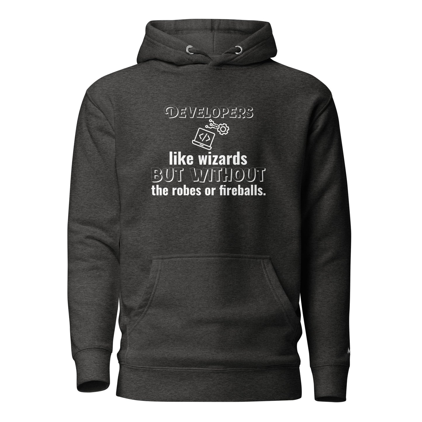 Developers: like wizards, but - Unisex Hoodie (back print) by DarkByteGear