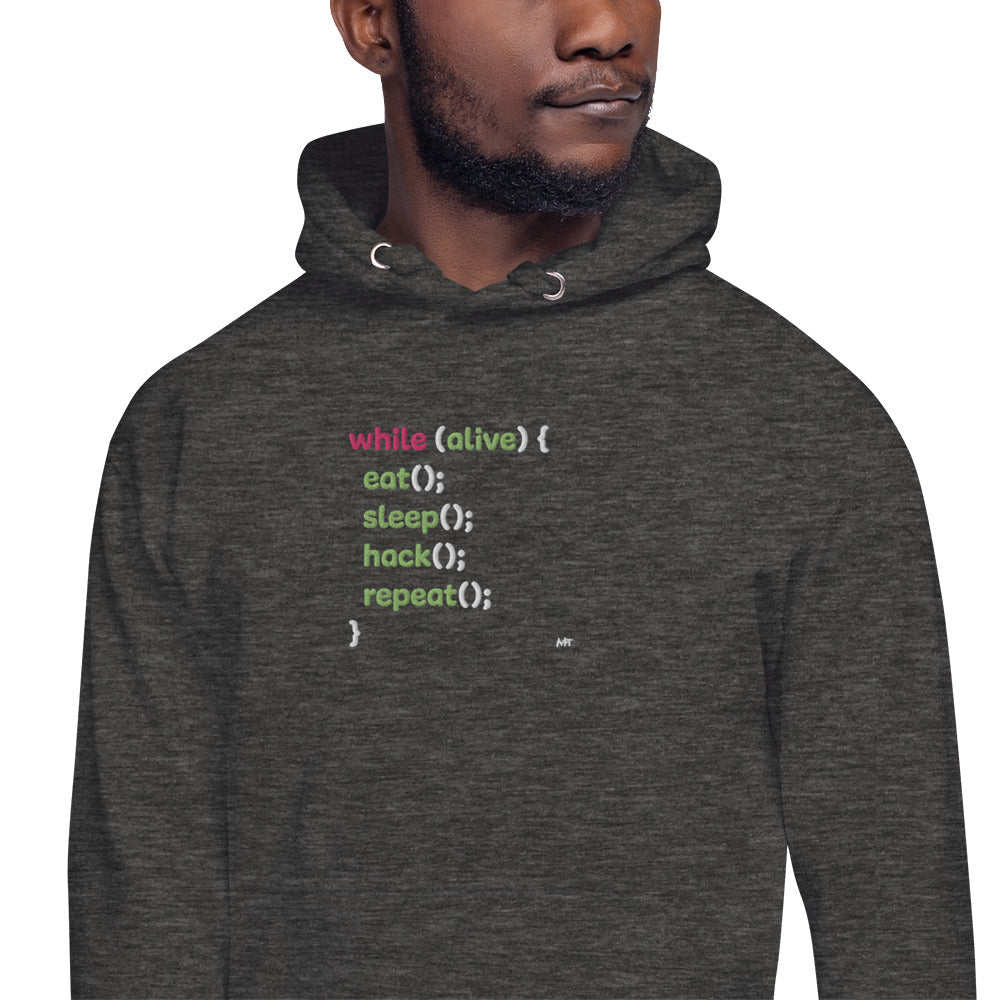 Eat sleep hack repeat - Unisex Hoodie (embroidered) by DarkByteGear