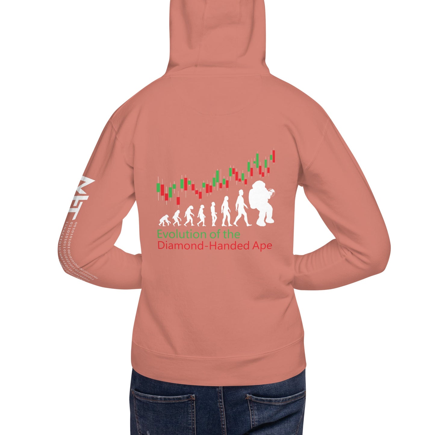Evolution of the Diamond-handed Ape - Unisex Hoodie ( Back Print ) by DarkByteGear