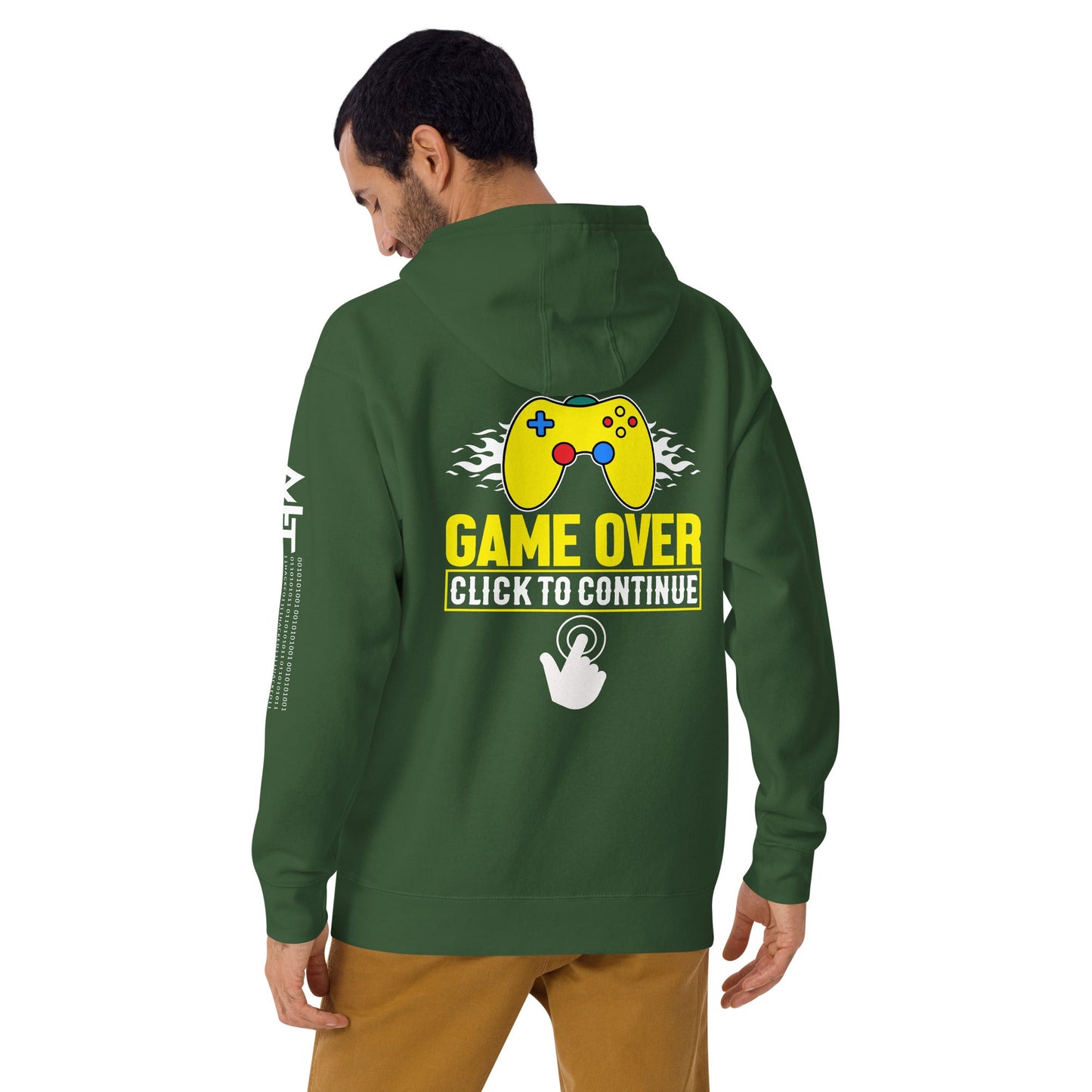 Game Over Click to continue - Unisex Hoodie ( Back Print ) by DarkByteGear