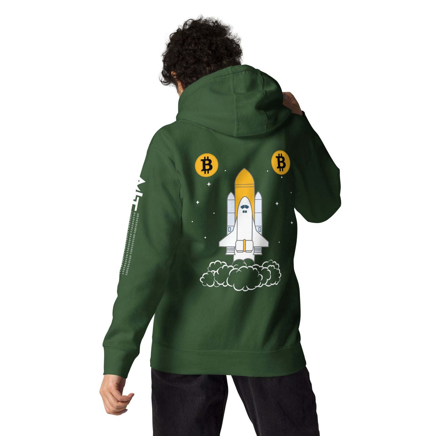 Bitcoin Spaceship Unisex Hoodie ( Back Print ) by DarkByteGear