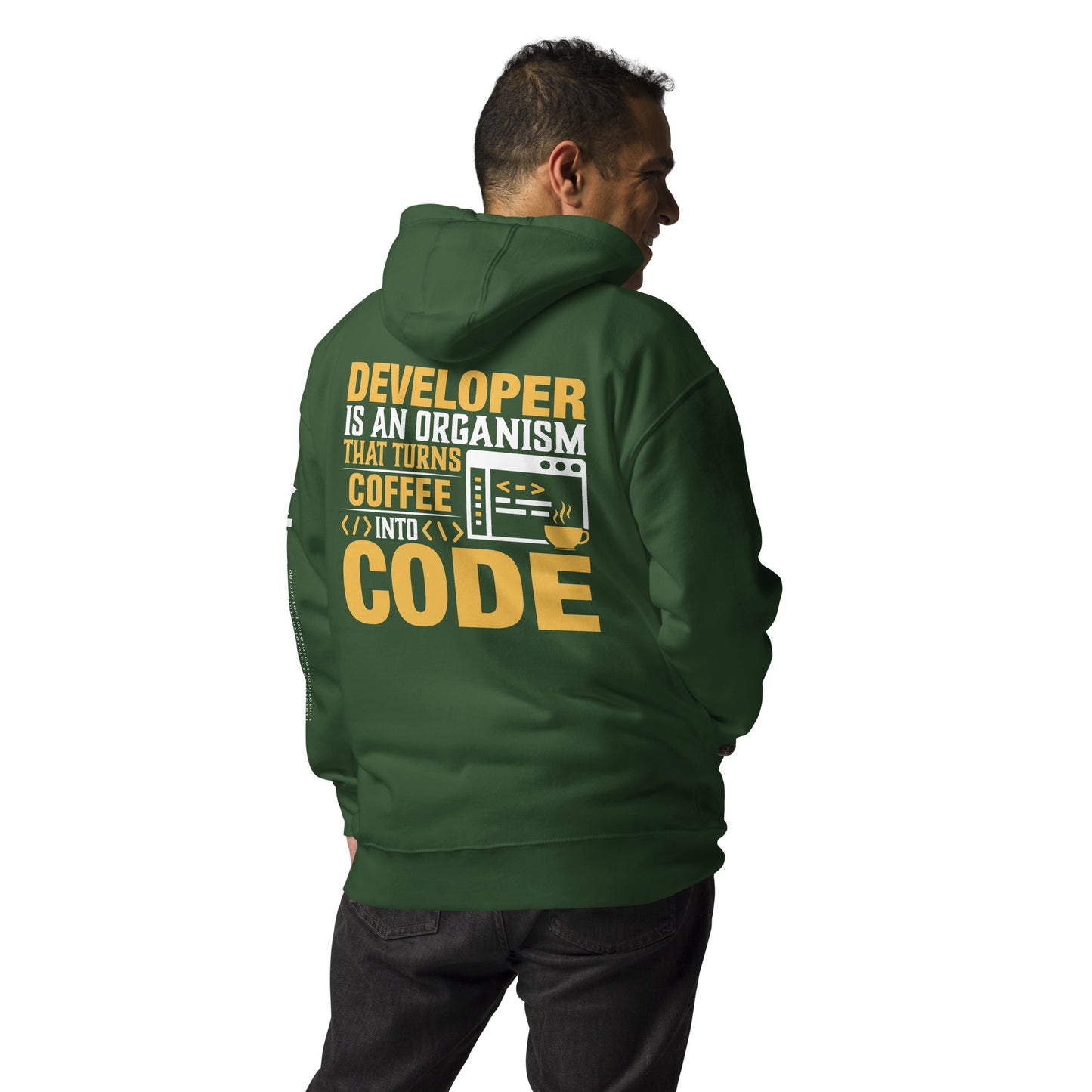 Developer is an Organism that turns Coffee into Code Unisex Hoodie ( Back Print ) by DarkByteGear