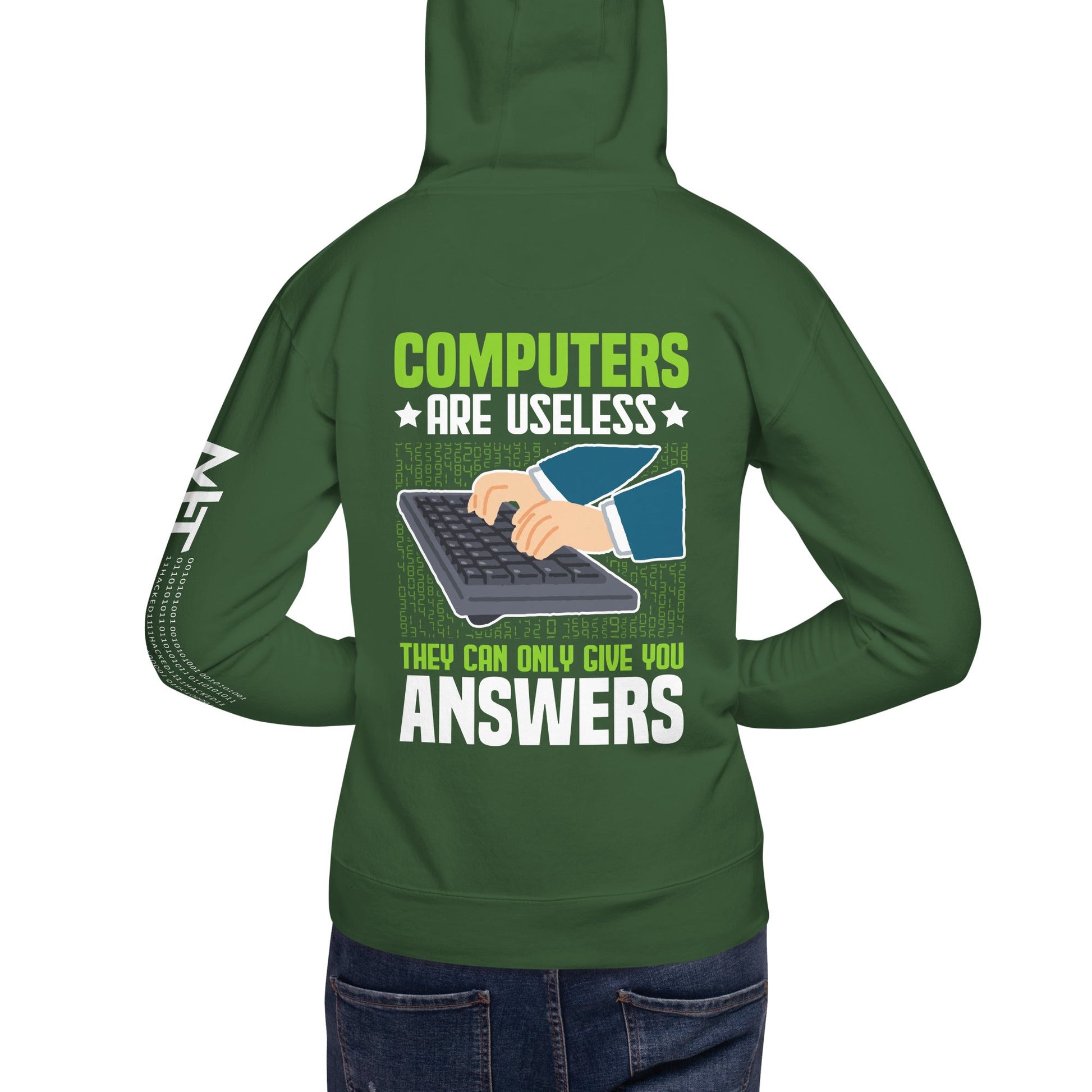 Computer are Useless, they only Give you Answers Hoodie ( Back Print ) by DarkByteGear