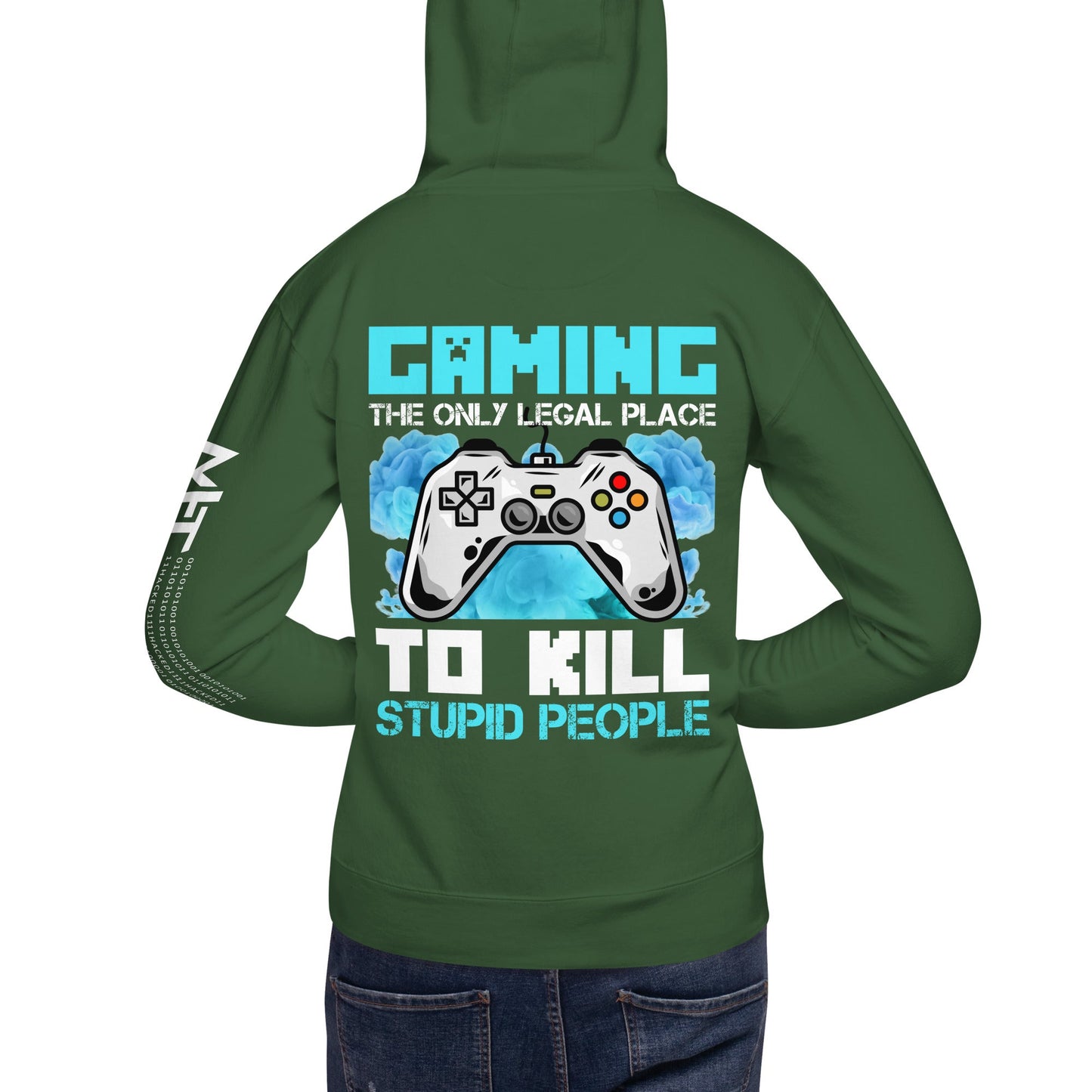 Gaming is the only Legal Place - Blue V Unisex Hoodie ( Back Print ) by DarkByteGear