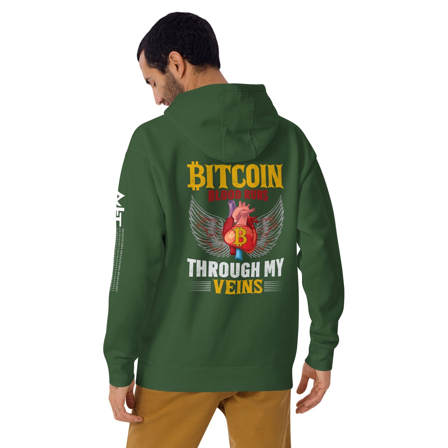 Bitcoin Blood Run Through My Vein - Unisex Hoodie ( Back Print ) by DarkByteGear