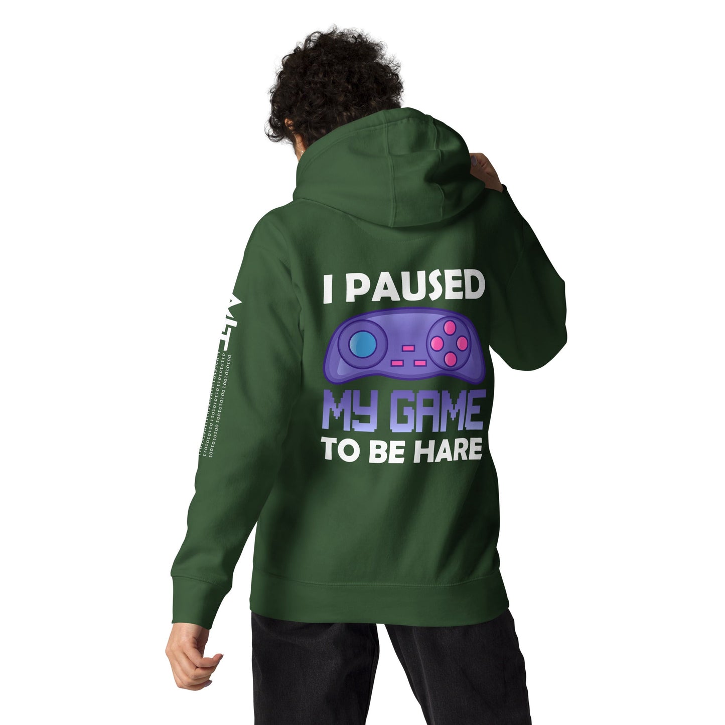 I Paused my Game to Be here (purple text ) - Unisex Hoodie ( Back Print ) by DarkByteGear