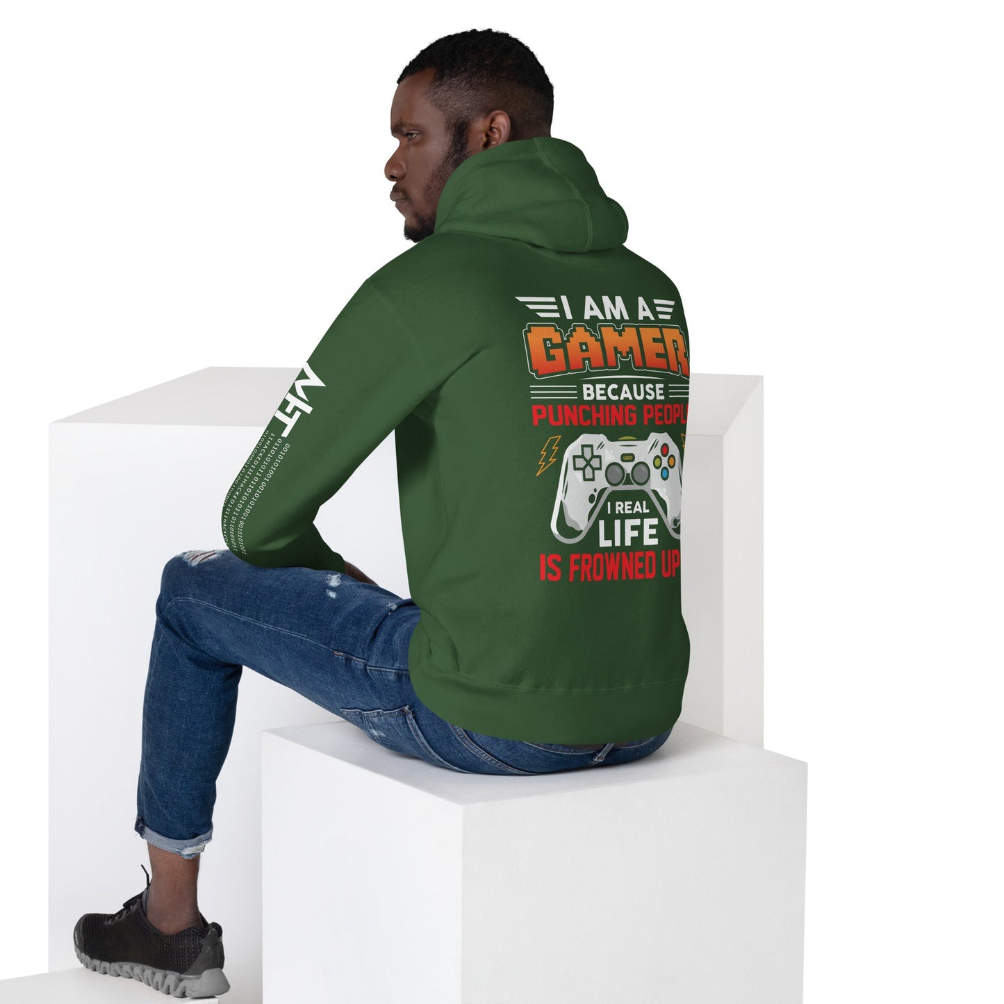 I am a Gamer because Punching people in real life is frowned upon - Unisex Hoodie ( Back Print ) by DarkByteGear