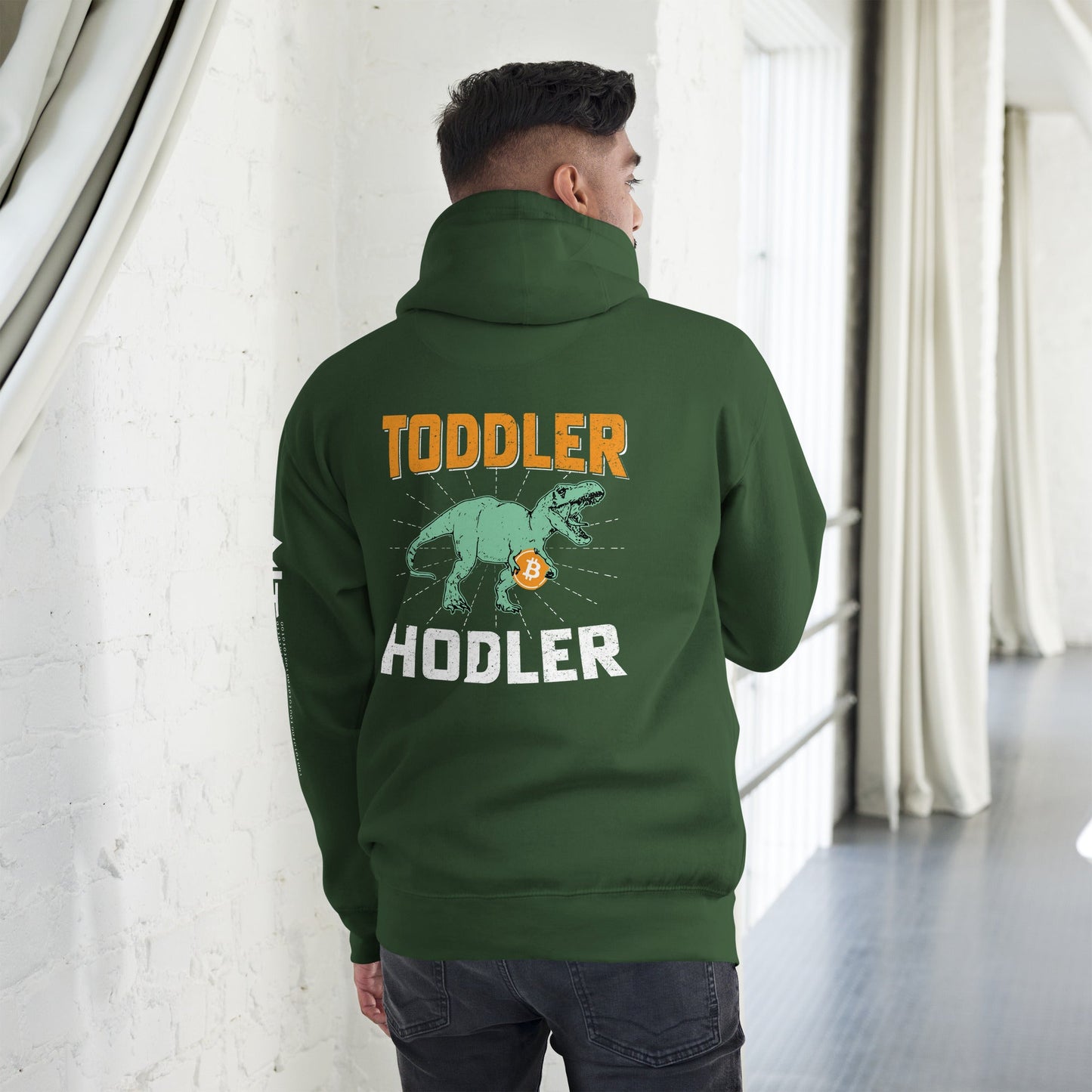 Toddler Bitcoin T-rex Holder - Unisex Hoodie ( Back Print ) by DarkByteGear