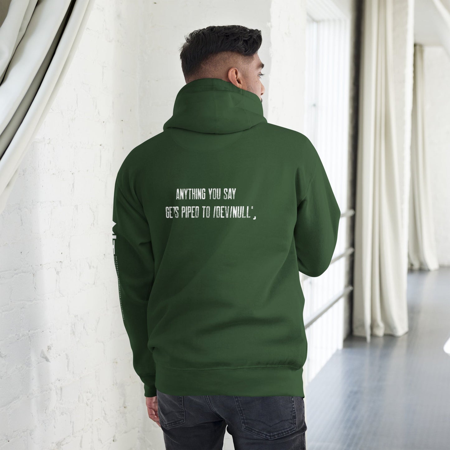Anything you say Gets piped to devnull V1 - Unisex Hoodie ( Back Print ) by DarkByteGear