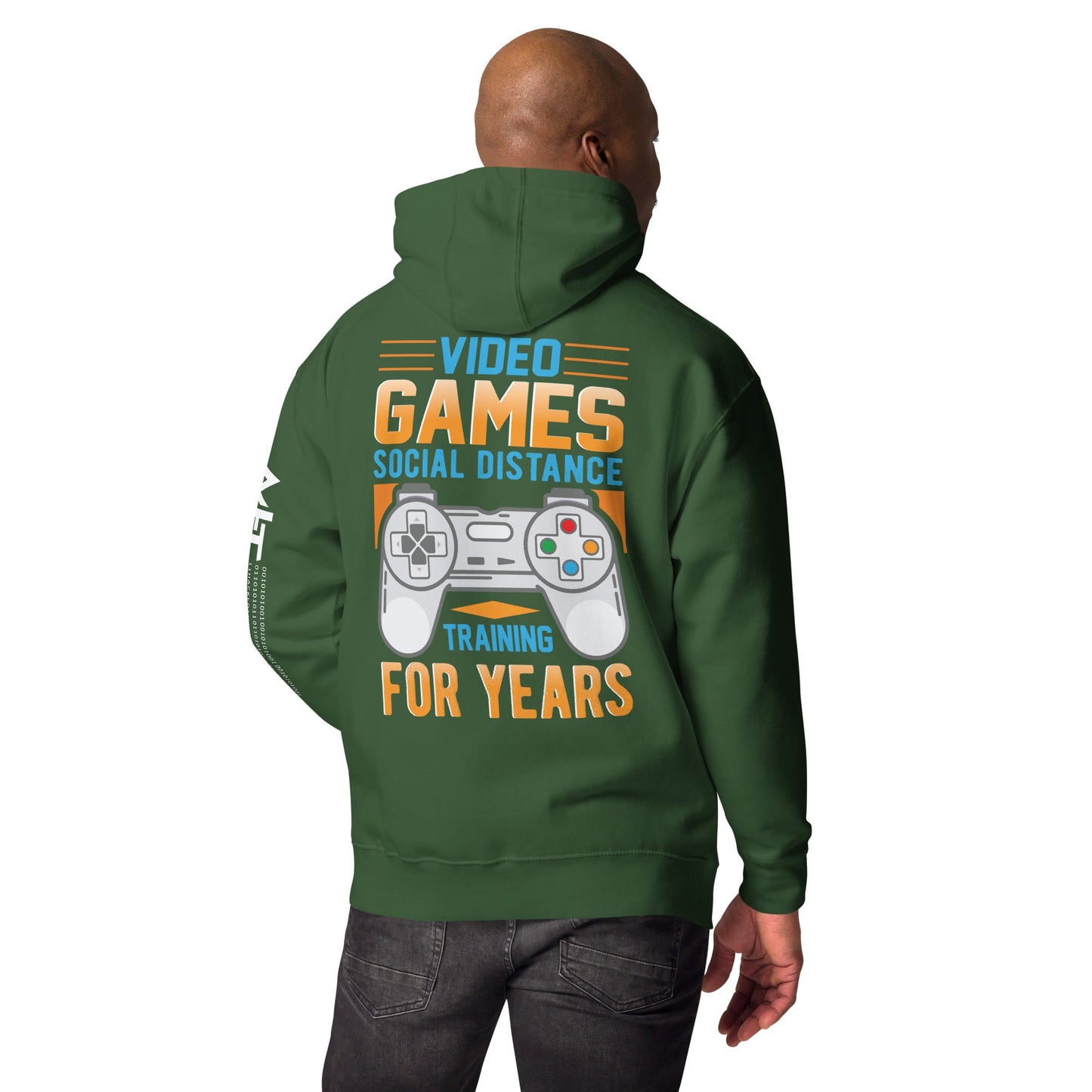 Video Games Social Distance Training for years ( Orange ) - Unisex Hoodie ( Back Print ) by DarkByteGear
