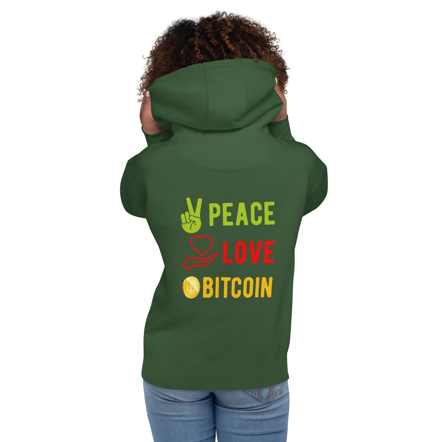 Peace Love Bitcoin Unisex Hoodie by DarkByteGear