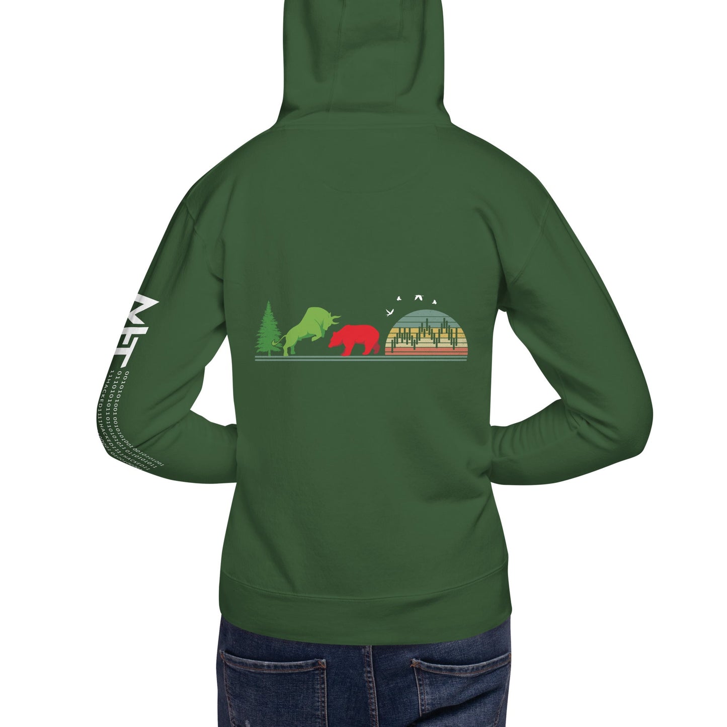 Pine tree Green Bull Read Bear Trading - Unisex Hoodie ( Back Print ) by DarkByteGear