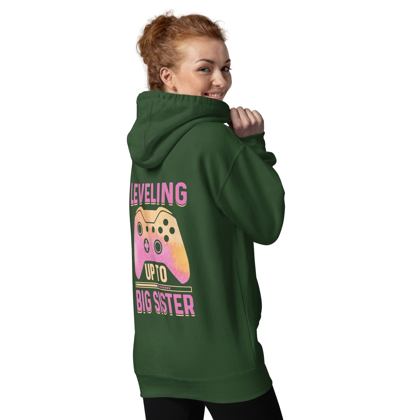 Levelling up to Big Sister - Unisex Hoodie ( Back Print ) by DarkByteGear