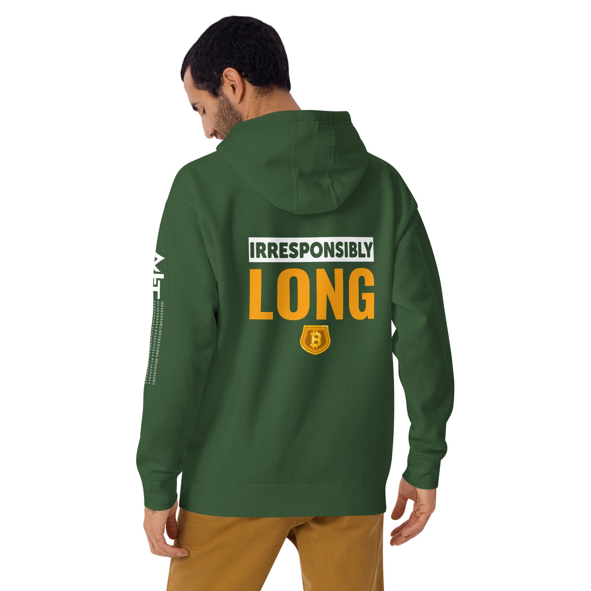 Irresponsibly Long Bitcoin - Unisex Hoodie ( Back Print ) by DarkByteGear