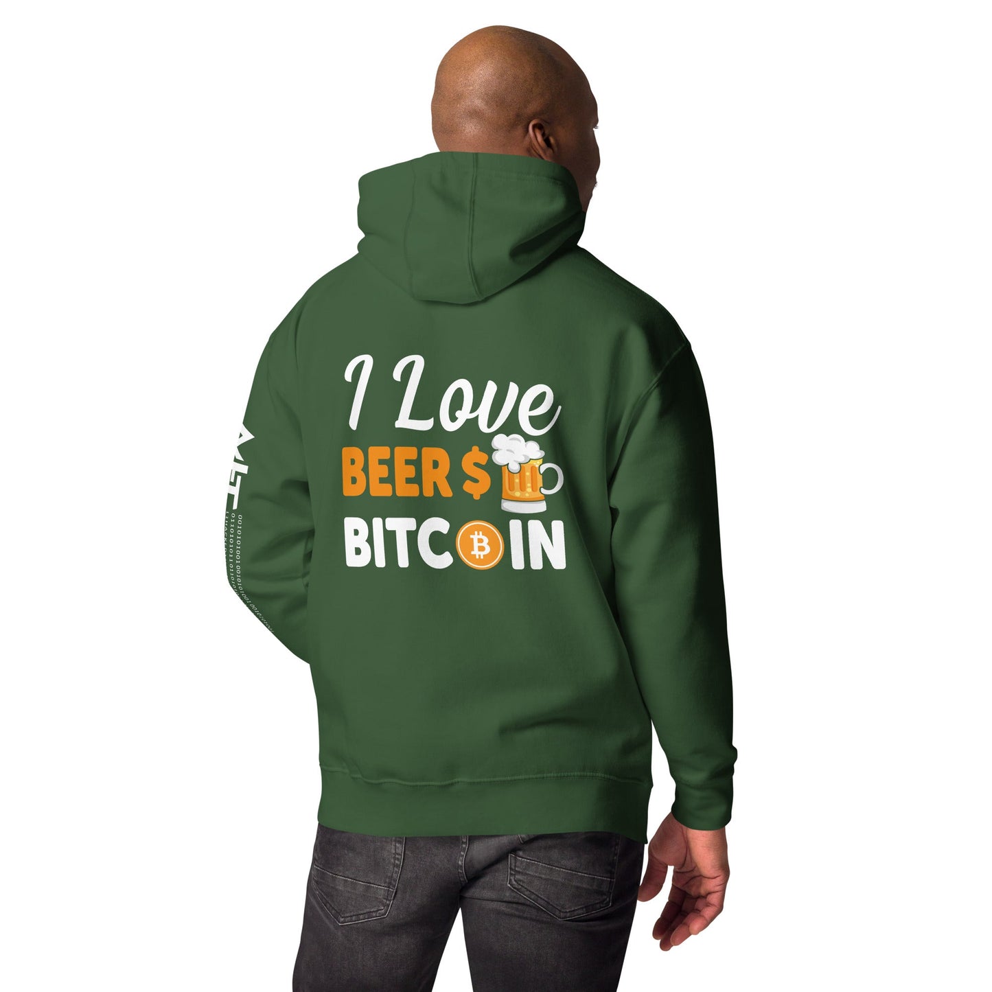 I Love Beer and Bitcoin Unisex Hoodie ( Back Print ) by DarkByteGear