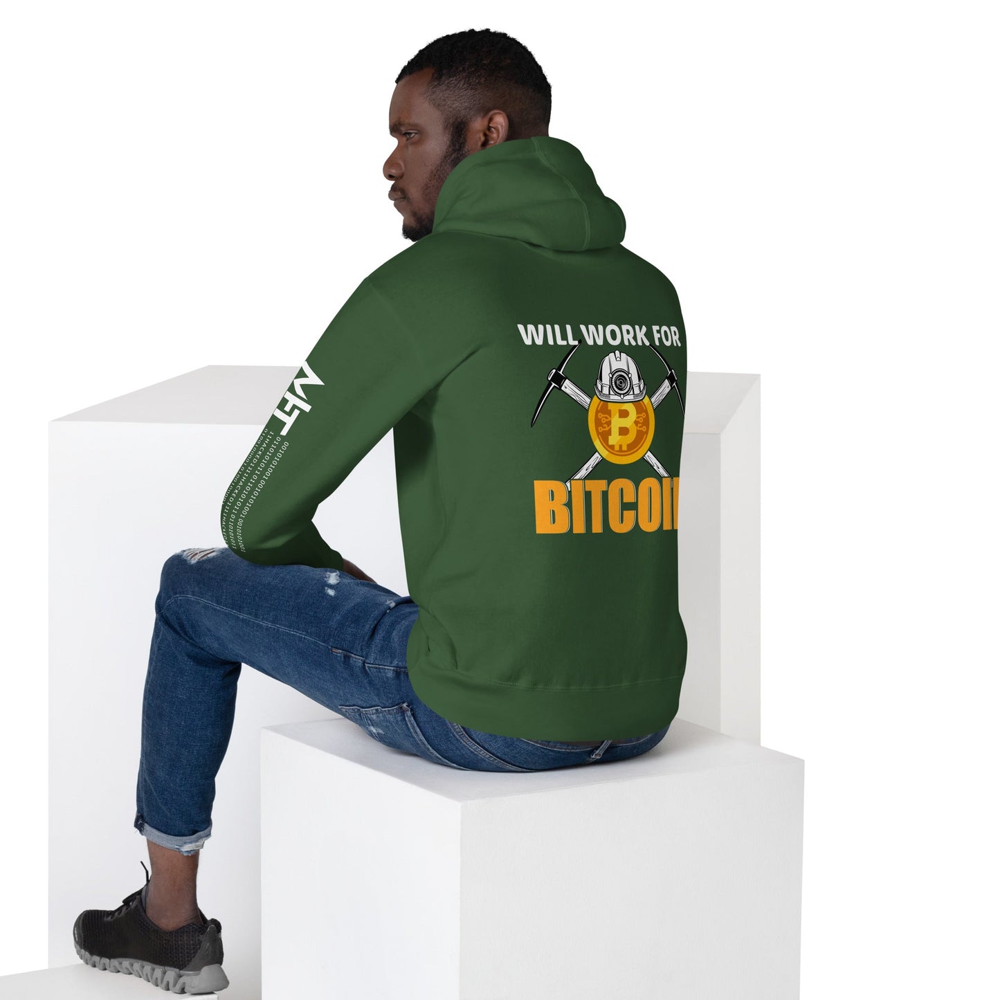 Will Work for Bitcoin - Unisex Hoodie ( Back Print ) by DarkByteGear