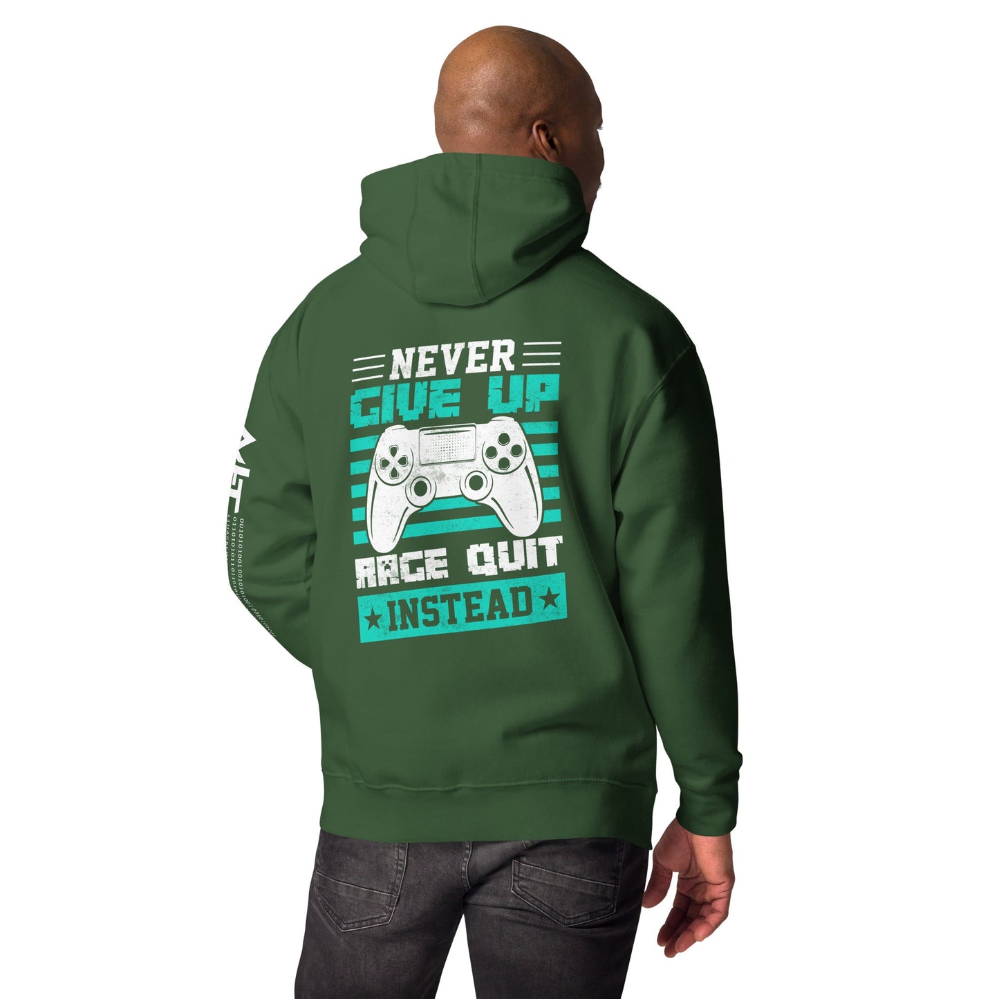 Never Give Up! Arge Quit - Unisex Hoodie ( Back Print ) by DarkByteGear