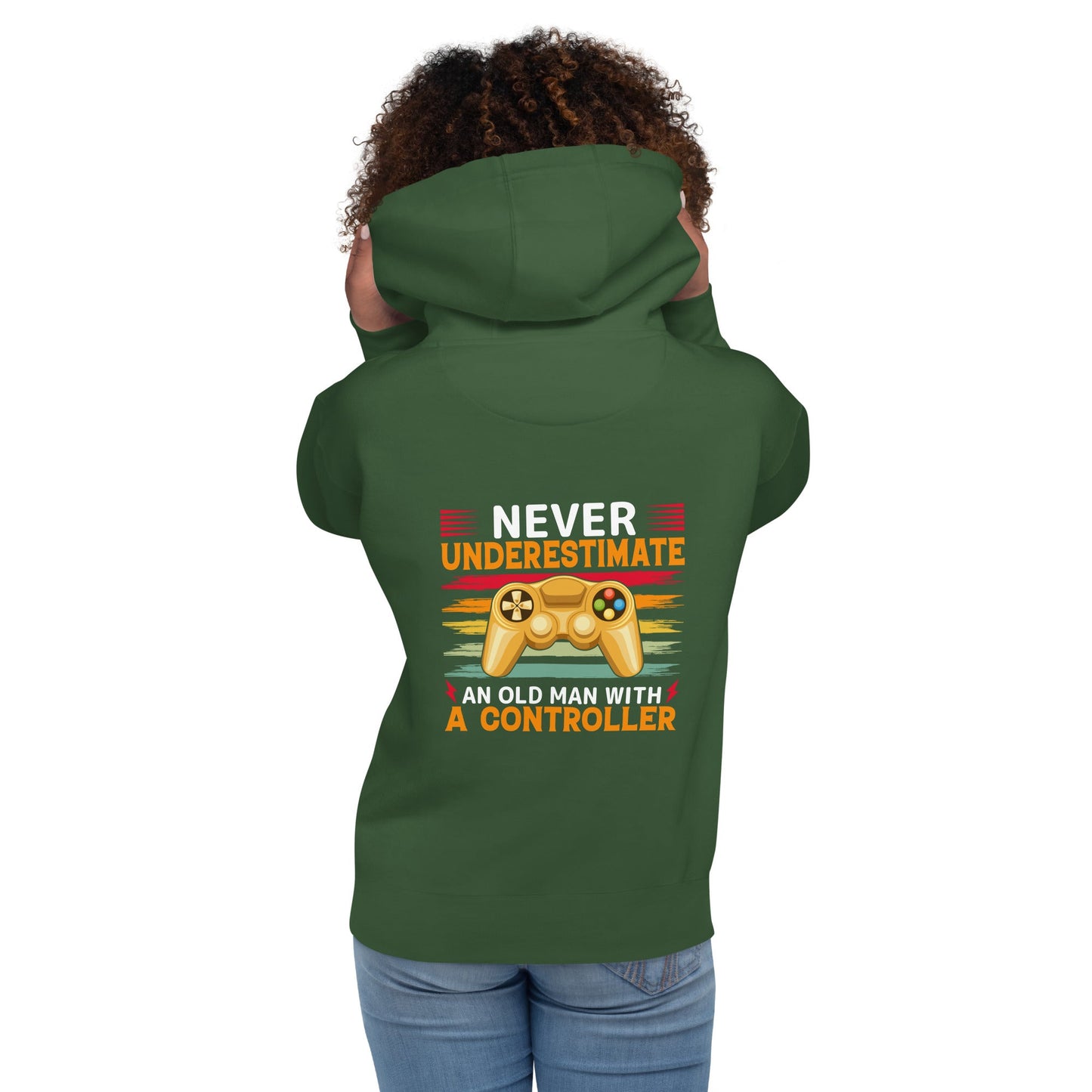Never Underestimate an old man with a controller - Unisex Hoodie ( Back Print ) by DarkByteGear