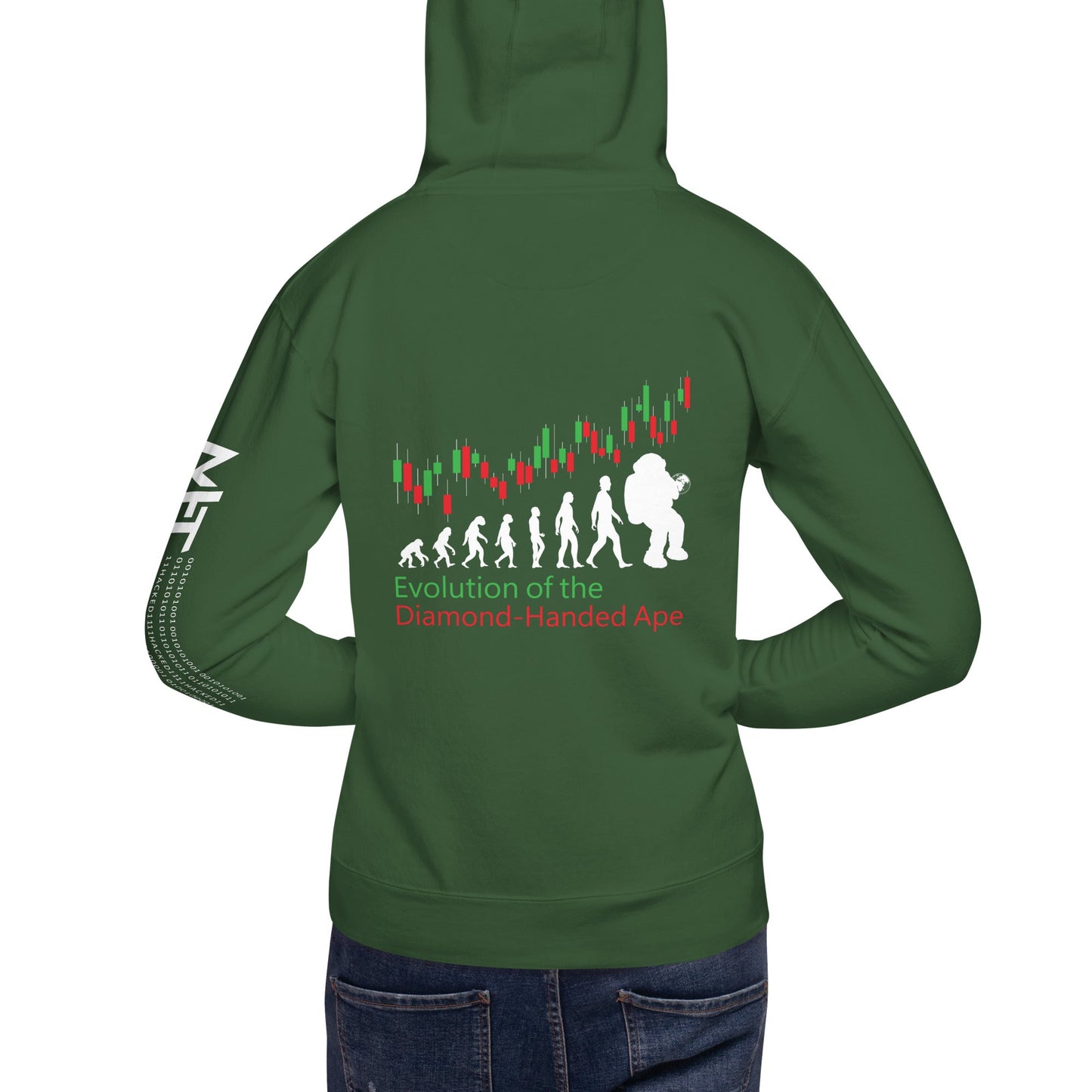 Evolution of the Diamond-handed Ape - Unisex Hoodie ( Back Print ) by DarkByteGear