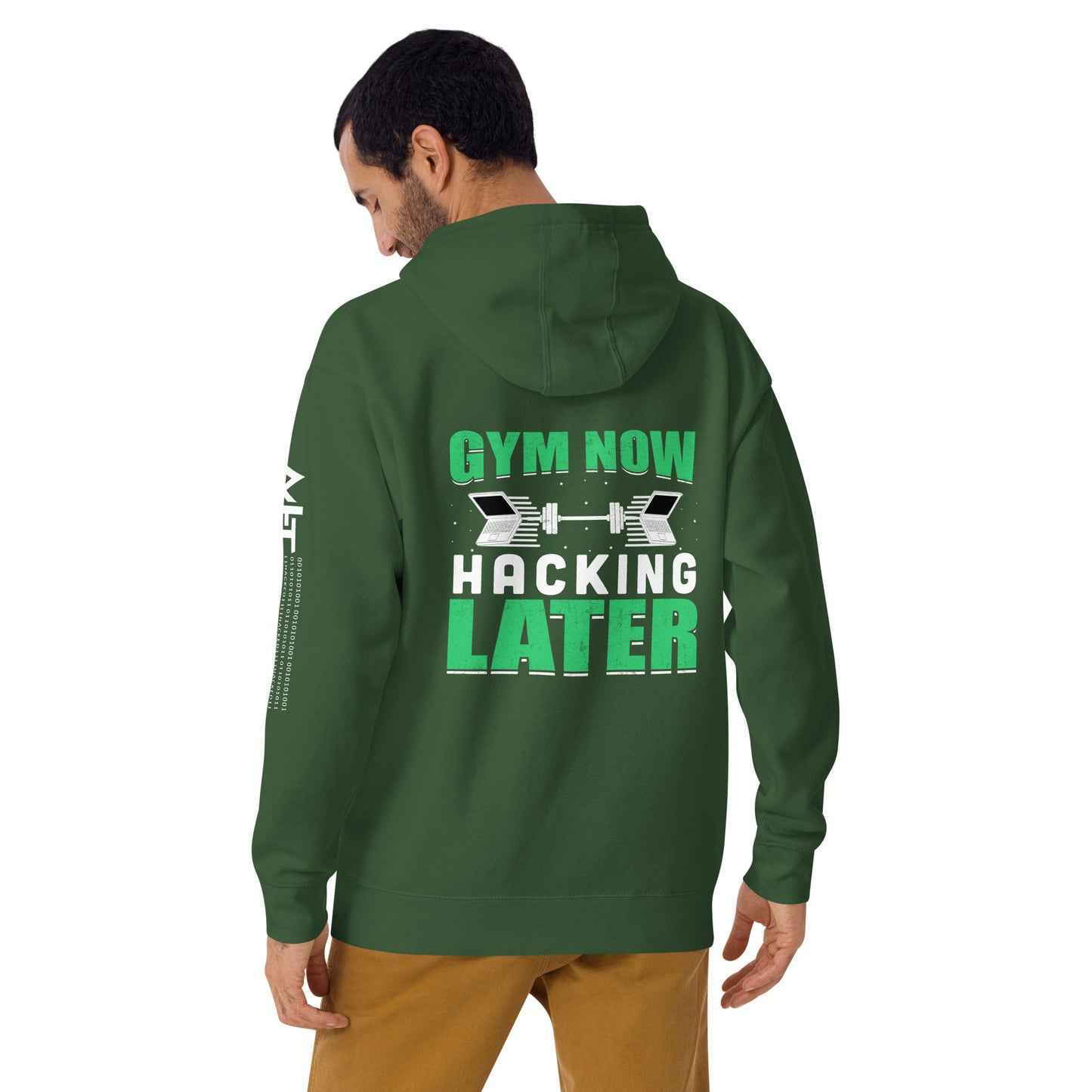 Gym now, hacking later - Unisex Hoodie (back print) by DarkByteGear