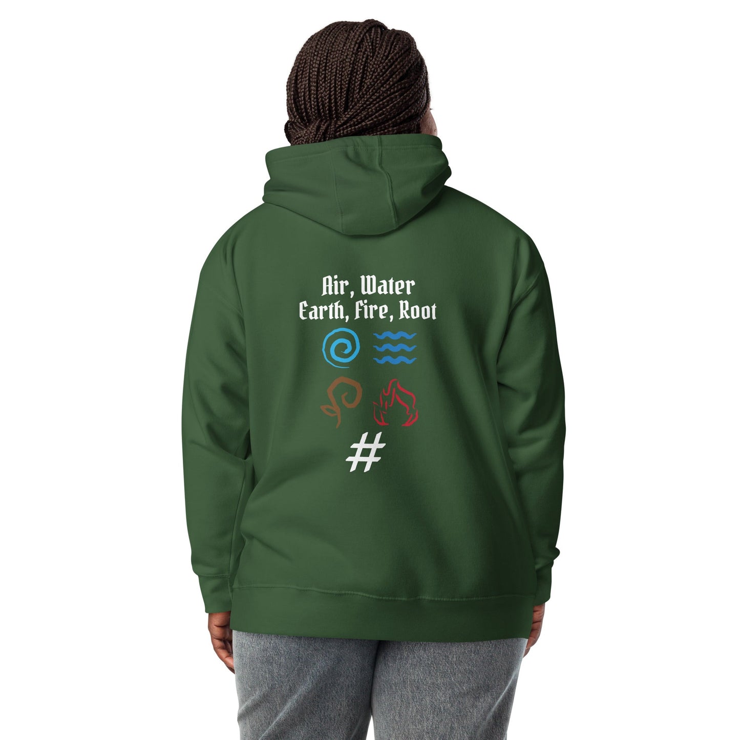 Air, Water, Earth, Fire, Root - Unisex Hoodie ( Back Print ) by DarkByteGear