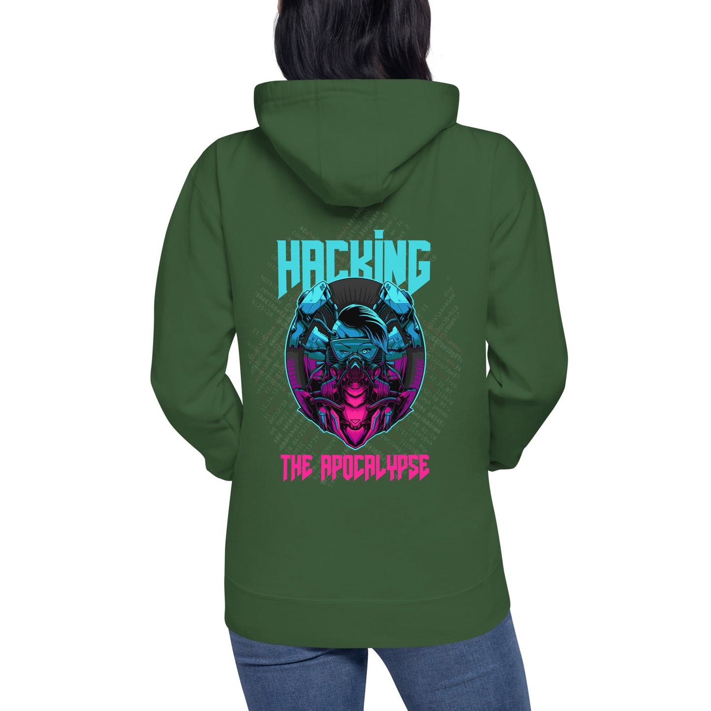 Hacking the apocalypse V2 - Unisex Hoodie ( Back Print ) by DarkByteGear